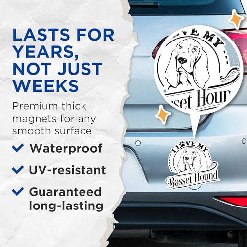 (2 Pack) I Love My Basset Hound Magnets - Dog Breed Lovers Magnets - Basset Hound Owner Decorative Magnets- 5" On Longest Side - for Fridges, Toolboxes, Cars - Made in USA - MAG2963