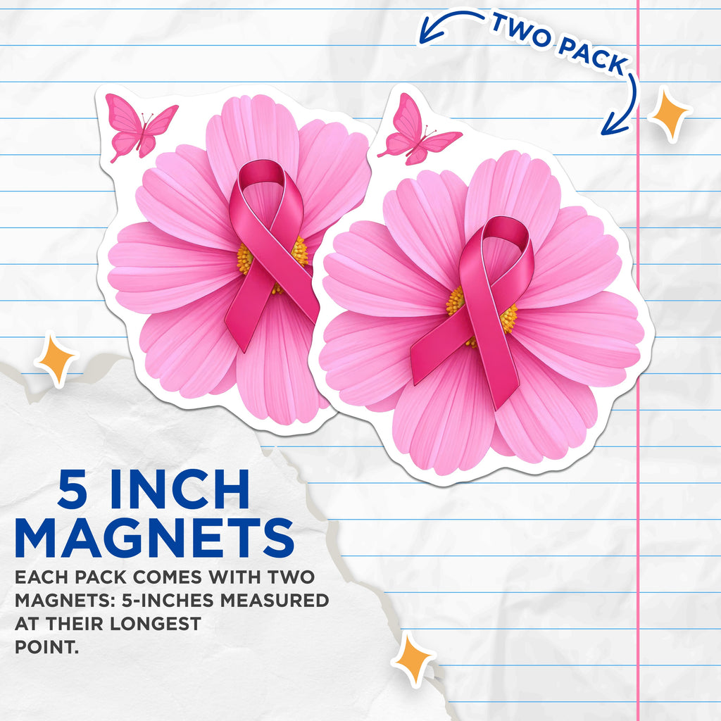 (2 Pack) Breast Cancer Awareness Magnets - Pink Ribbon Flower - Survivor Support Hope Magnet - 5 Inches On Longest Side - Thick Durable Magnet - Made in USA - MAG37551