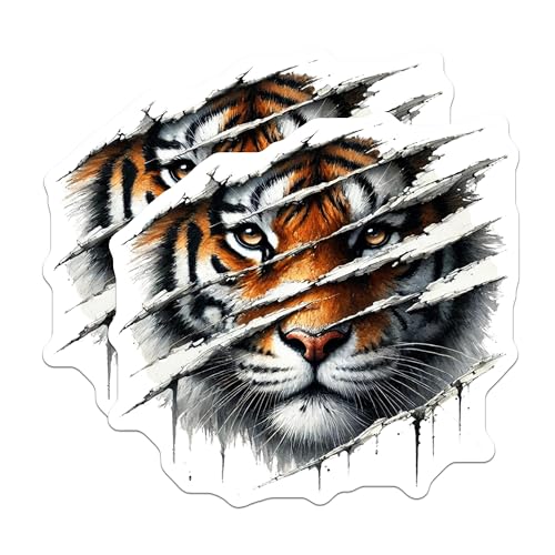 (2 Pack) Tiger Face Stickers - Wild Animal Art - Tiger Lover Sticker Decals for Personalization - 5" On Longest Side - Sticks to Smooth Flat Surfaces - Made in USA - BMCS6263
