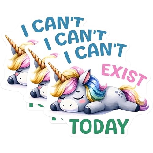 (3 Pack) Lazy Unicorn Decals - Funny Quote - Laptop Decor - 3 Inches On Longest Side - Easy Peel & Apply - Made in USA - 3MCS2115