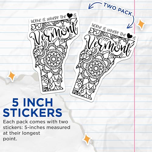 (2 Pack) Vermont Mandala Stickers - State Pride - Home is Where The Heart is - 5" On Longest Side - Sticks to Smooth Flat Surfaces - Made in USA - BMCS9096