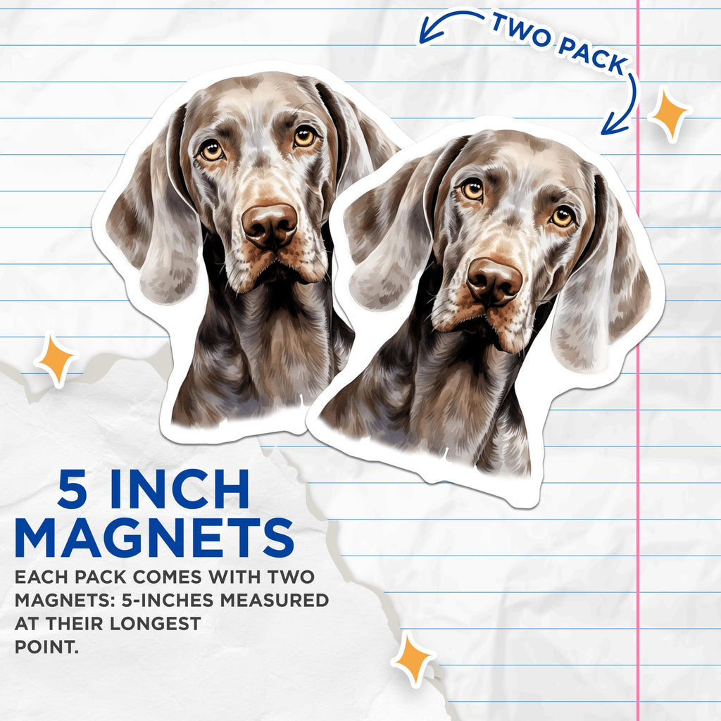 (2 Pack) Weimaraner Dog Magnets - Weimaraner Owner Fridge Accent - Canine Breed Art - Pet Lover Home Decor - 5 Inches On Longest Side - Thick Durable Magnet - Made in USA - MAG27161