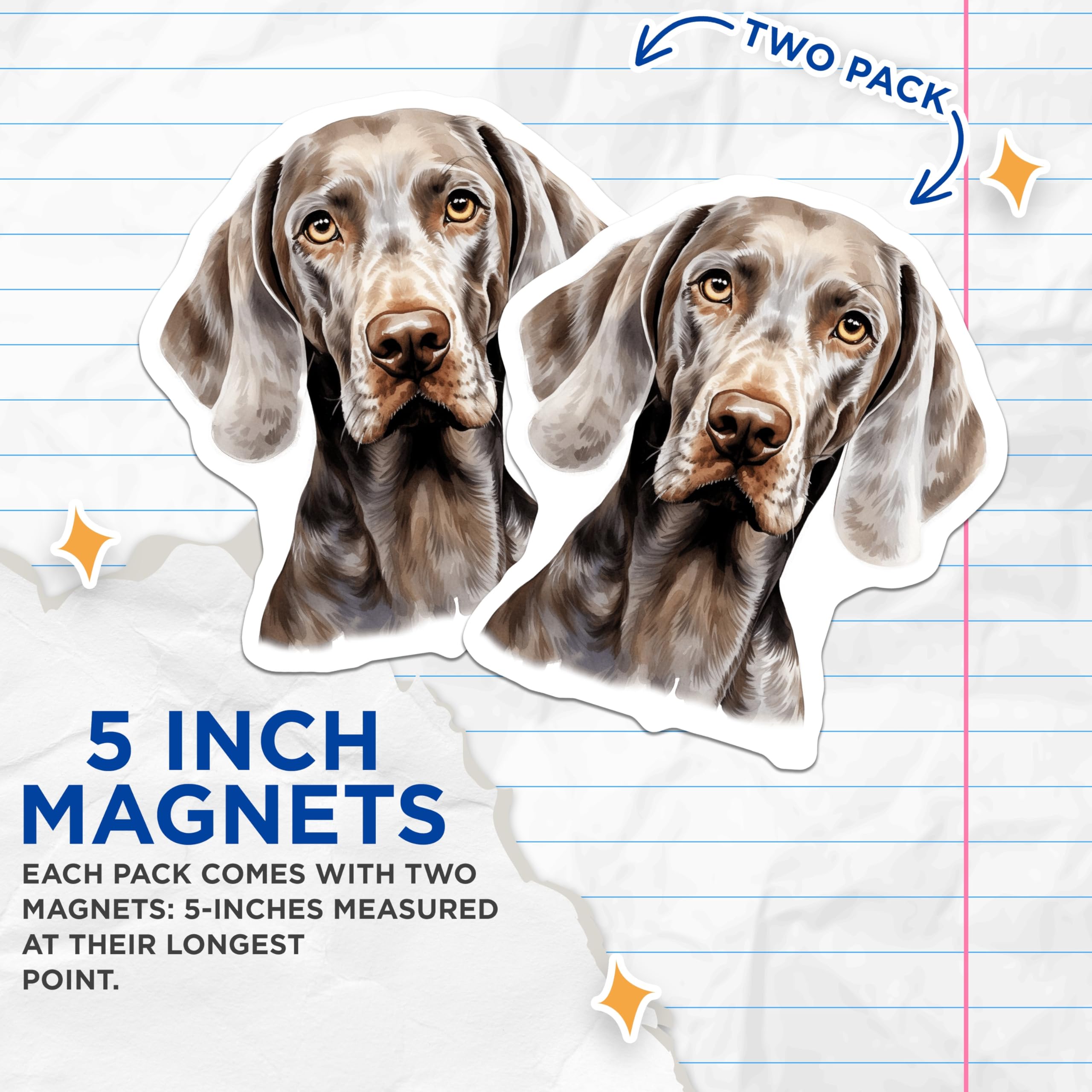 (2 Pack) Weimaraner Dog Magnets - Weimaraner Owner Fridge Accent - Canine Breed Art - Pet Lover Home Decor - 5 Inches On Longest Side - Thick Durable Magnet - Made in USA - MAG27161