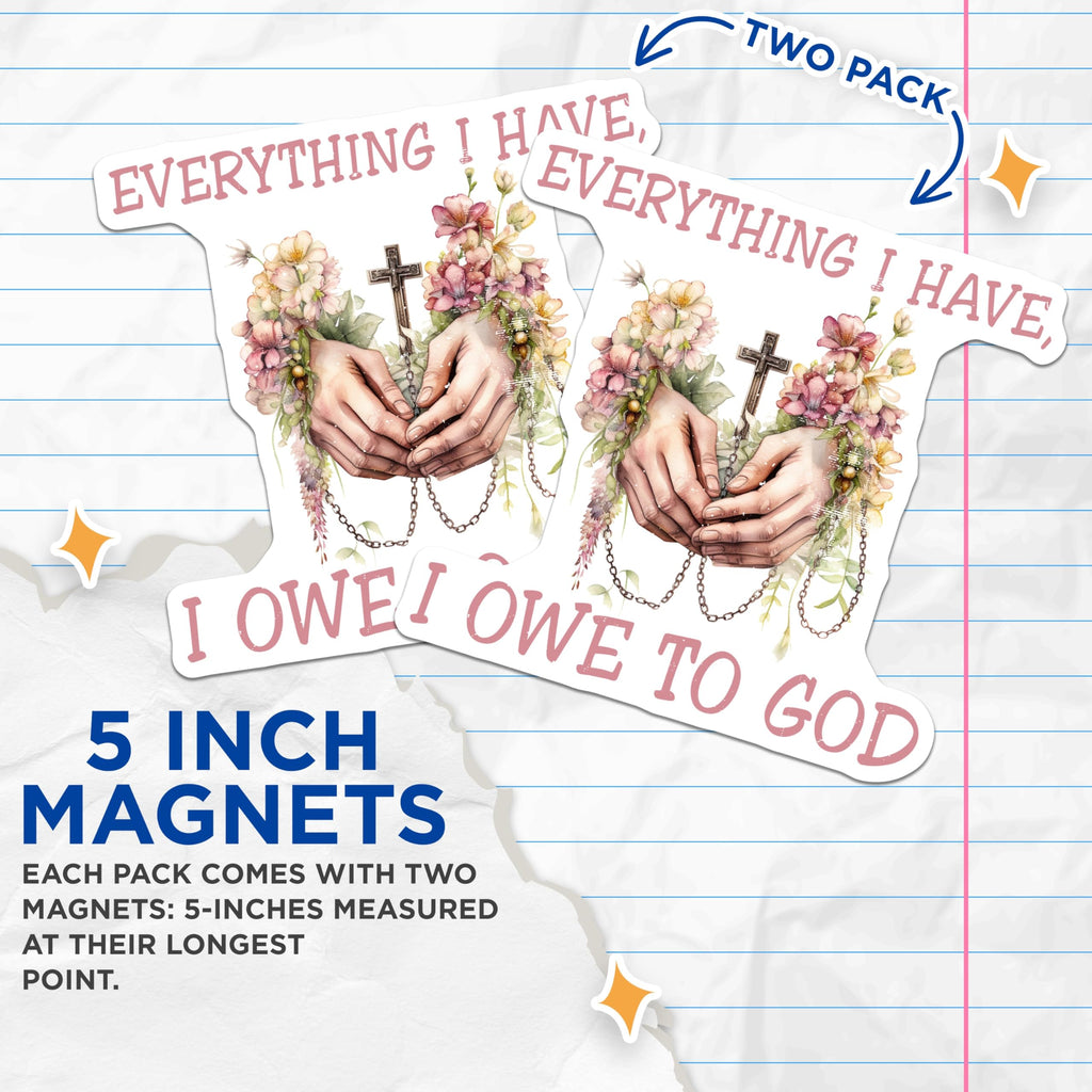 (2 Pack) Christian Faith Magnets - Inspirational Religious Decor - Floral Cross Quote Kitchen Fridge - 5 Inches On Longest Side - Thick Durable Magnet - Made in USA - MAG29428