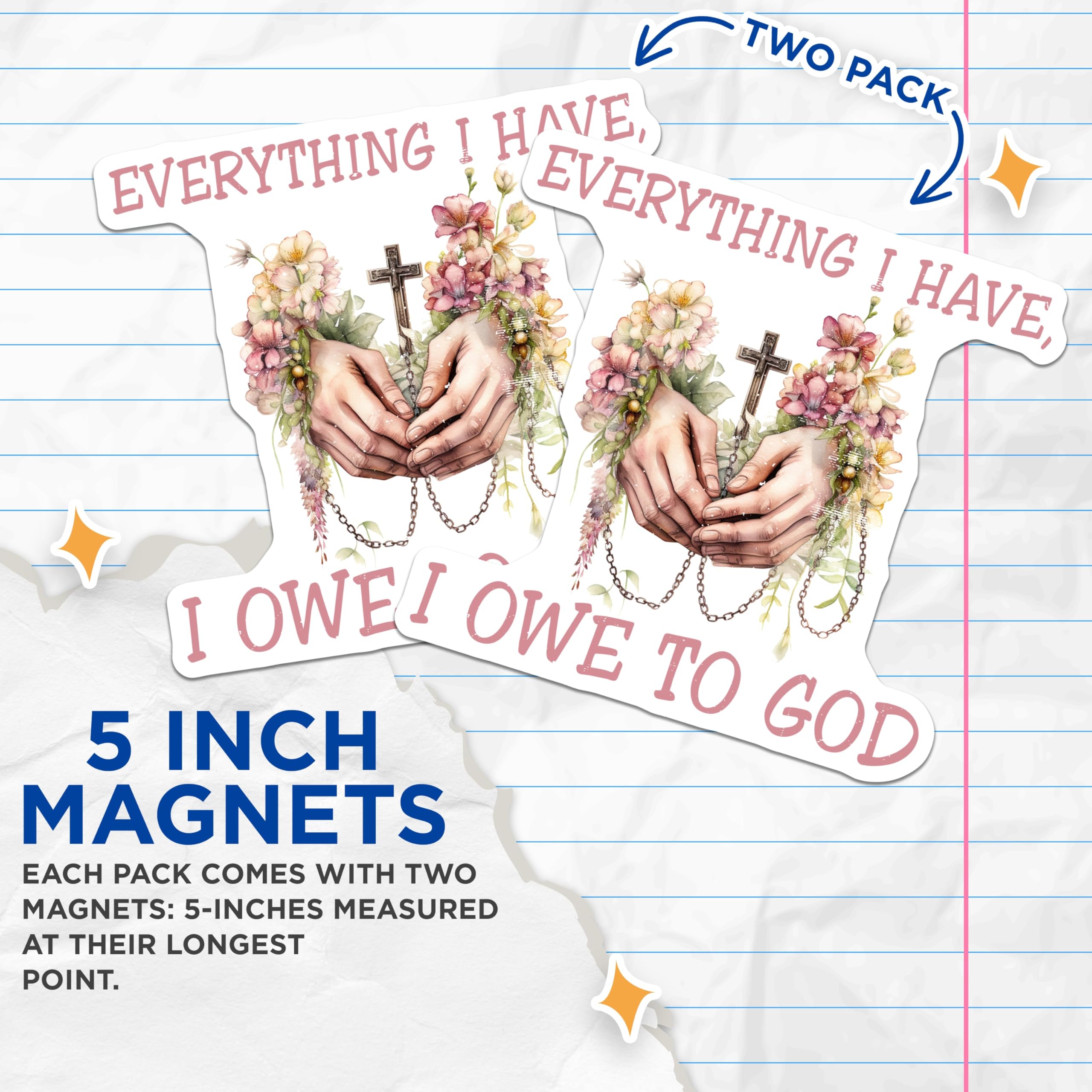 (2 Pack) Christian Faith Magnets - Inspirational Religious Decor - Floral Cross Quote Kitchen Fridge - 5 Inches On Longest Side - Thick Durable Magnet - Made in USA - MAG29428