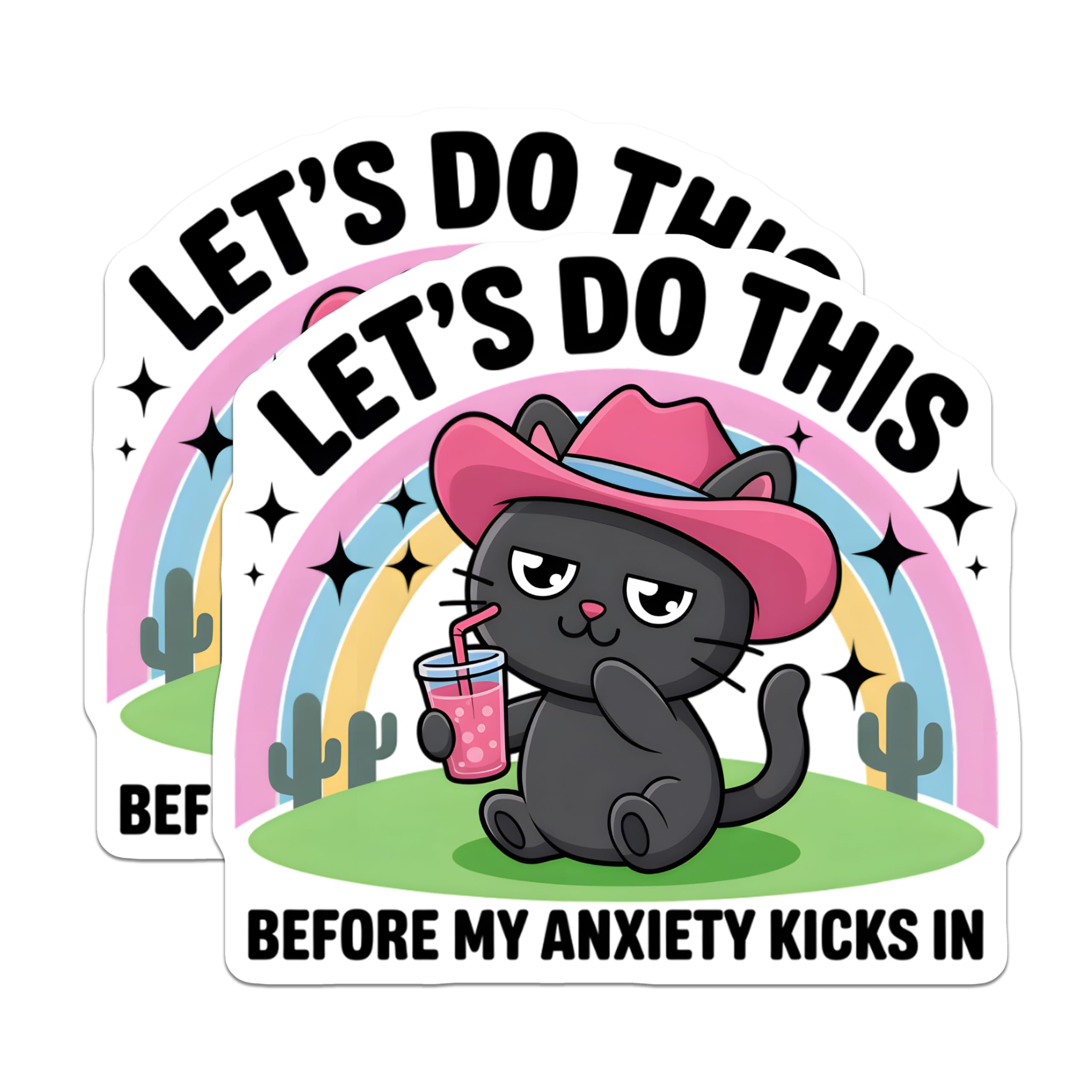 (2 Pack) Anxiety Cat Magnets - Lets Do This Quote - Funny Cowboy Feline Decor - 5 Inches On Longest Side - Thick Durable Magnet - Made in USA - MAG21140