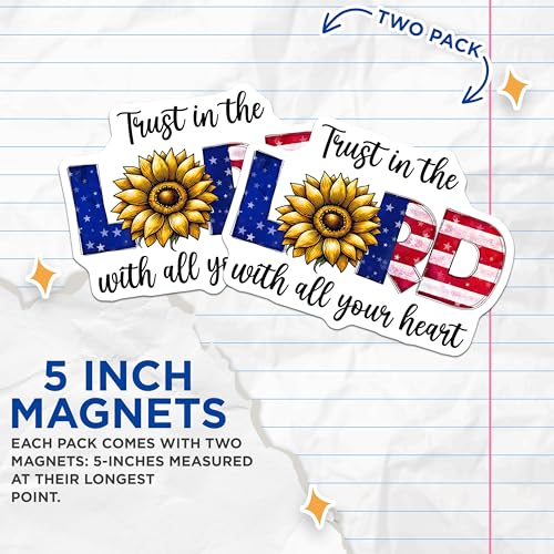 (2 Pack) Trust in The Lord Magnets - Sunflower Decor - Faith and Patriotic Home Decor - 5" On Longest Side - for Cars, Fridges, Toolboxes - Made in USA - MAG7874