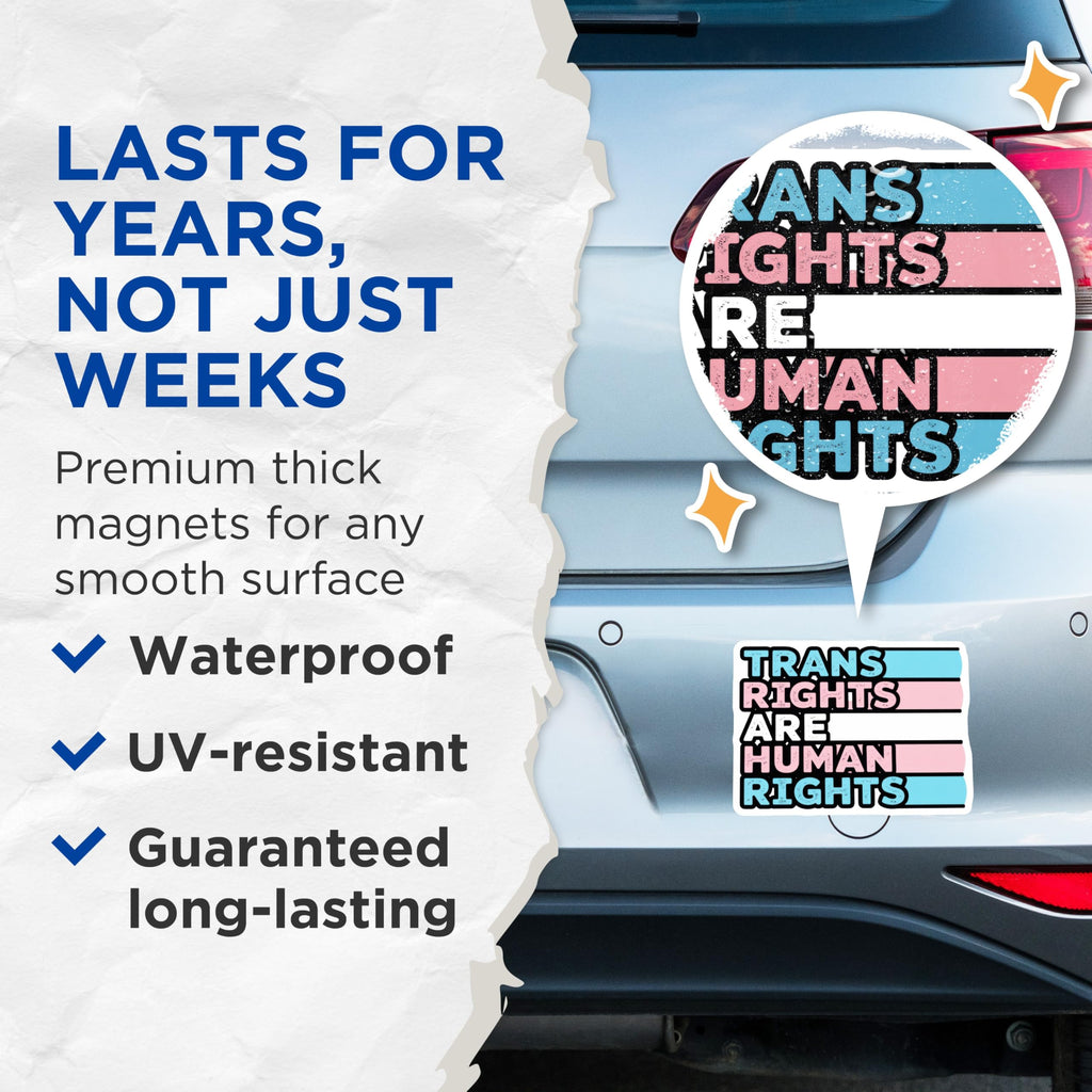 (2 Pack) Trans Rights are Human Rights Magnets - LGBTQ Equality - Pride Month Fridge Decor - 5" On Longest Side - Premium Magnet - for Cars, Refrigerators, Toolboxes, Lockers - Made in USA - MAG14051