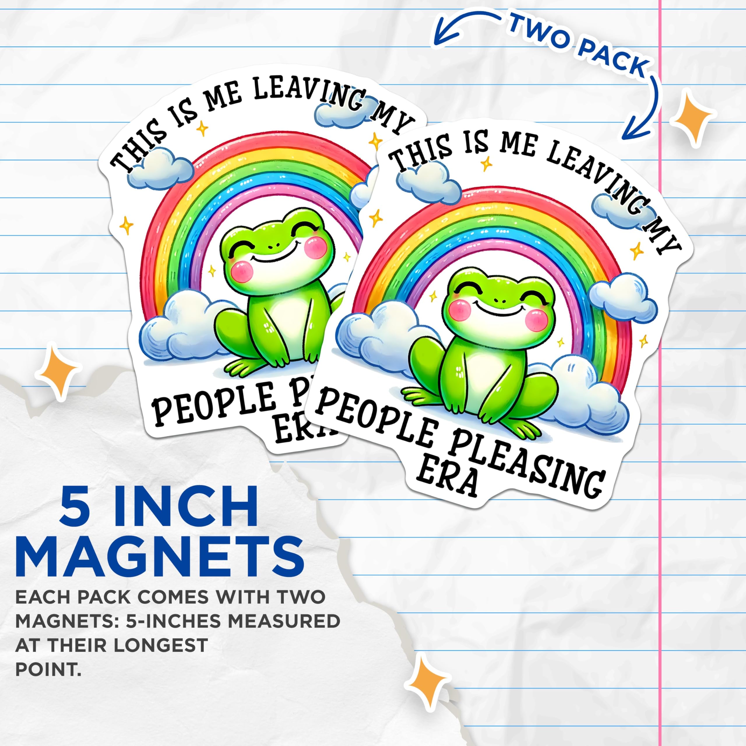 (2 Pack) Frog Rainbow Magnets - Motivational Quote - People Pleasing Era - Cute Frog Decor - Positive Affirmations - 5" On Longest Side - for Cars, Fridges, Toolboxes - Made in USA - MAG7608