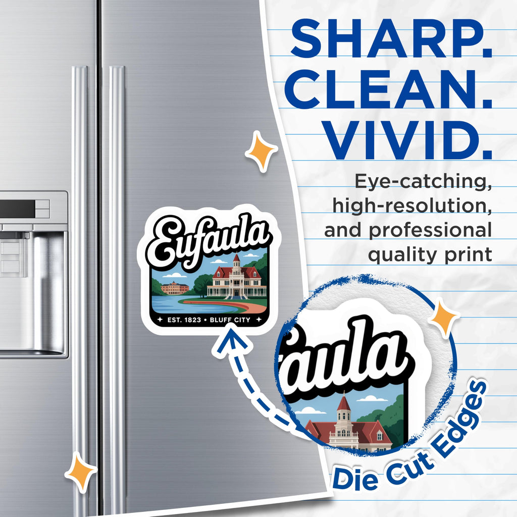 (2 Pack) Eufaula Alabama Magnets - Historic Landmarks - Bluff City Souvenir - 5" On Longest Side - Premium Magnet - for Cars, Refrigerators, Toolboxes, Lockers - Made in USA - MAG18765
