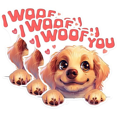 (3 Pack) I Woof You Decals - Cute Puppy Stickers - Dog Lover Decals - 3 Inches On Longest Side - Easy Peel & Apply - Made in USA - 3MCS1236