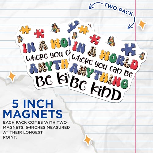(2 Pack) Be Kind Magnets Magnets - Motivational Quotes - Positive Message - 5" On Longest Side - Made in USA - Sticks to Refrigerators & Metal Surfaces - MAG8428