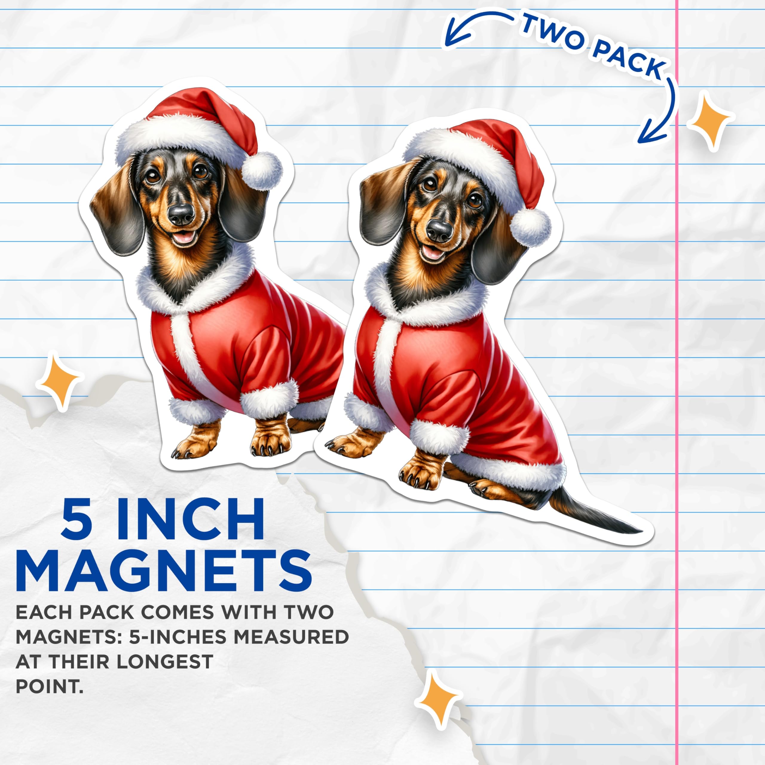 (2 Pack) Dachshund Christmas Magnets - Santa Dog Holiday Decor - Wiener Dog Pet Lover - 5 Inches On Longest Side - Thick Durable Magnet - Made in USA - MAG25411