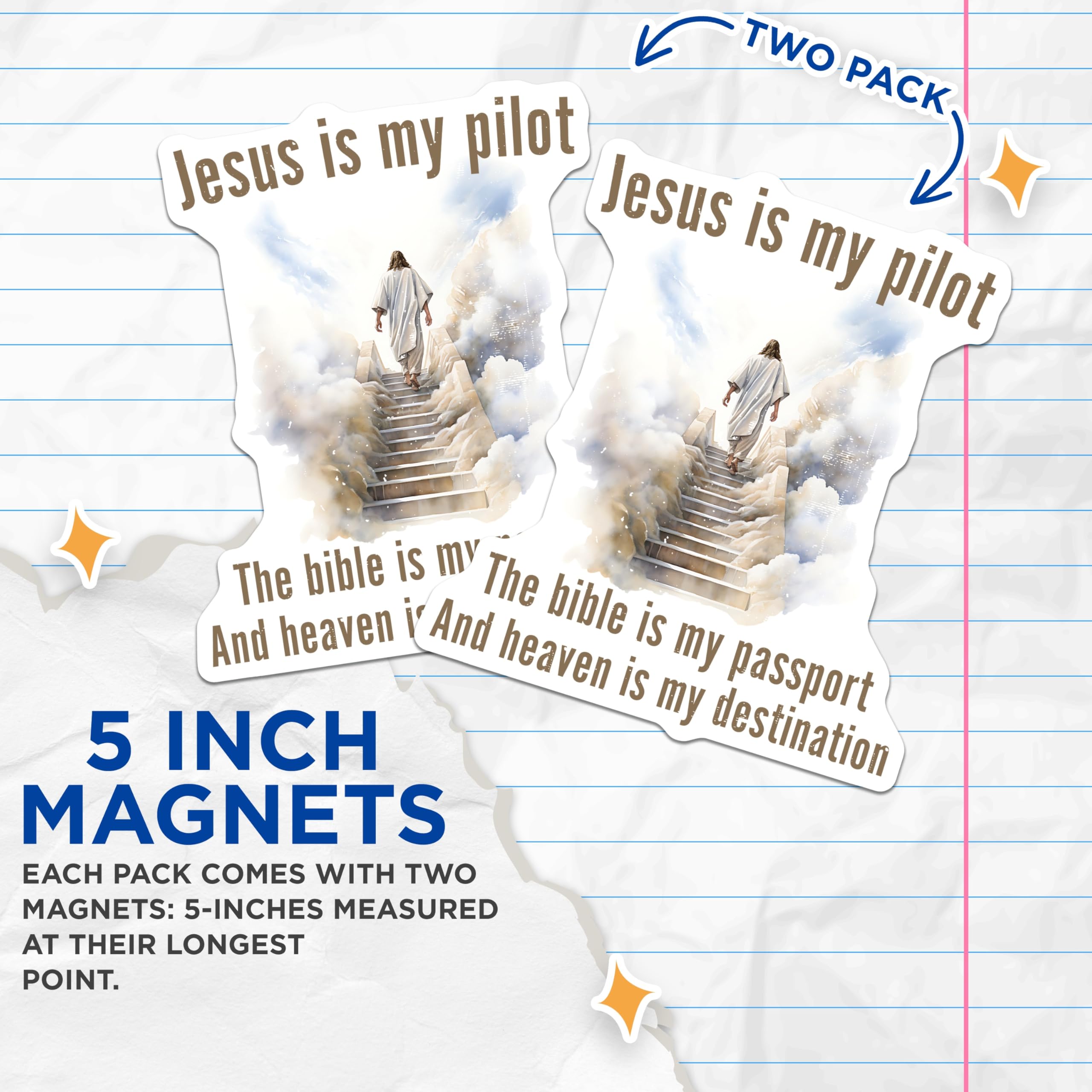 (2 Pack) Jesus is My Pilot Magnets - Christian Quote Scripture - Spiritual Fridge Decor - 5 Inches On Longest Side - Thick Durable Magnet - Made in USA - MAG24660