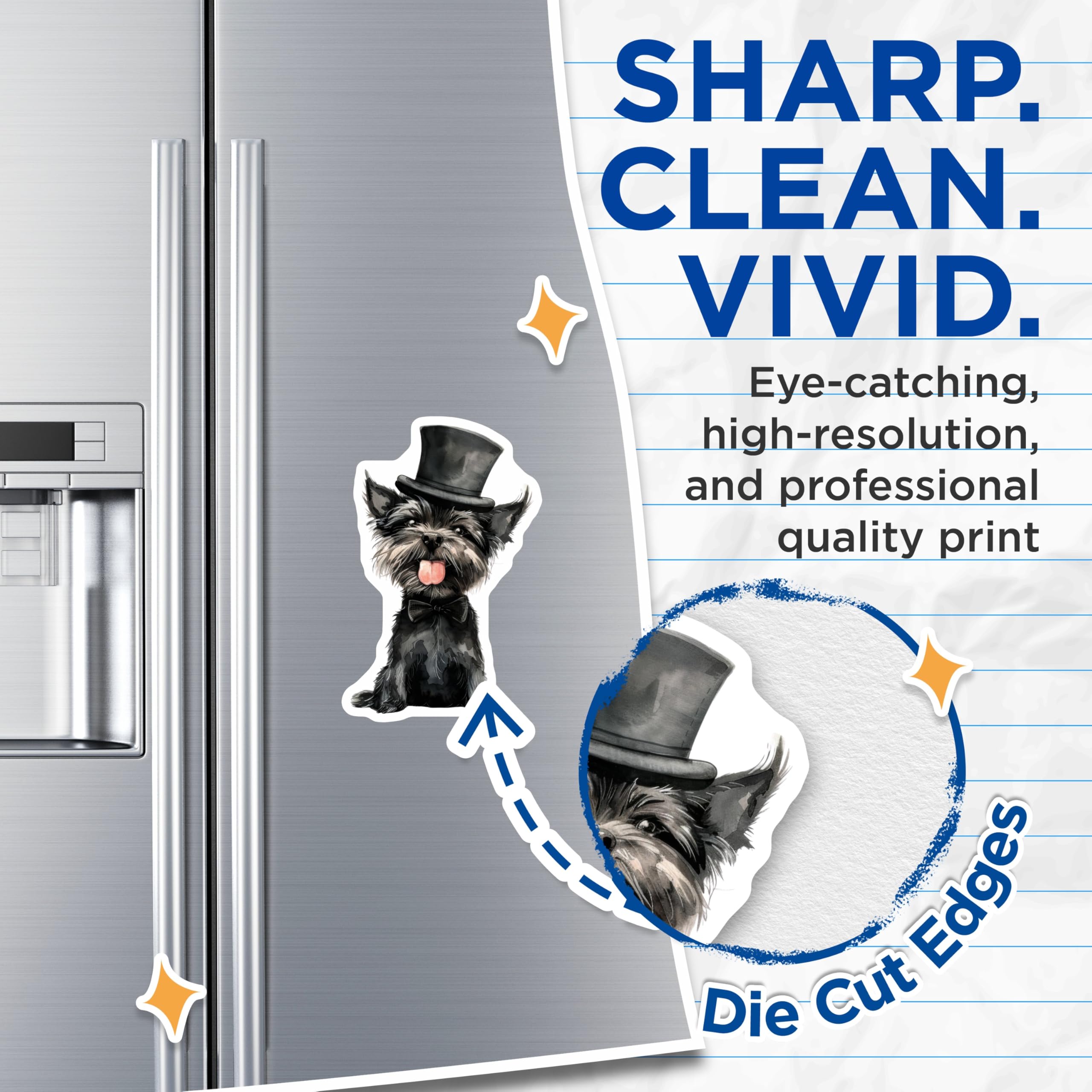 (2 Pack) Dapper Dog Magnets - Whimsical Top Hat Dog Art - Funny Pet Lover Decor - Schnauzer Terrier Refrigerator Accent - 5 Inches On Longest Side - Thick Durable Magnet - Made in USA - MAG28514