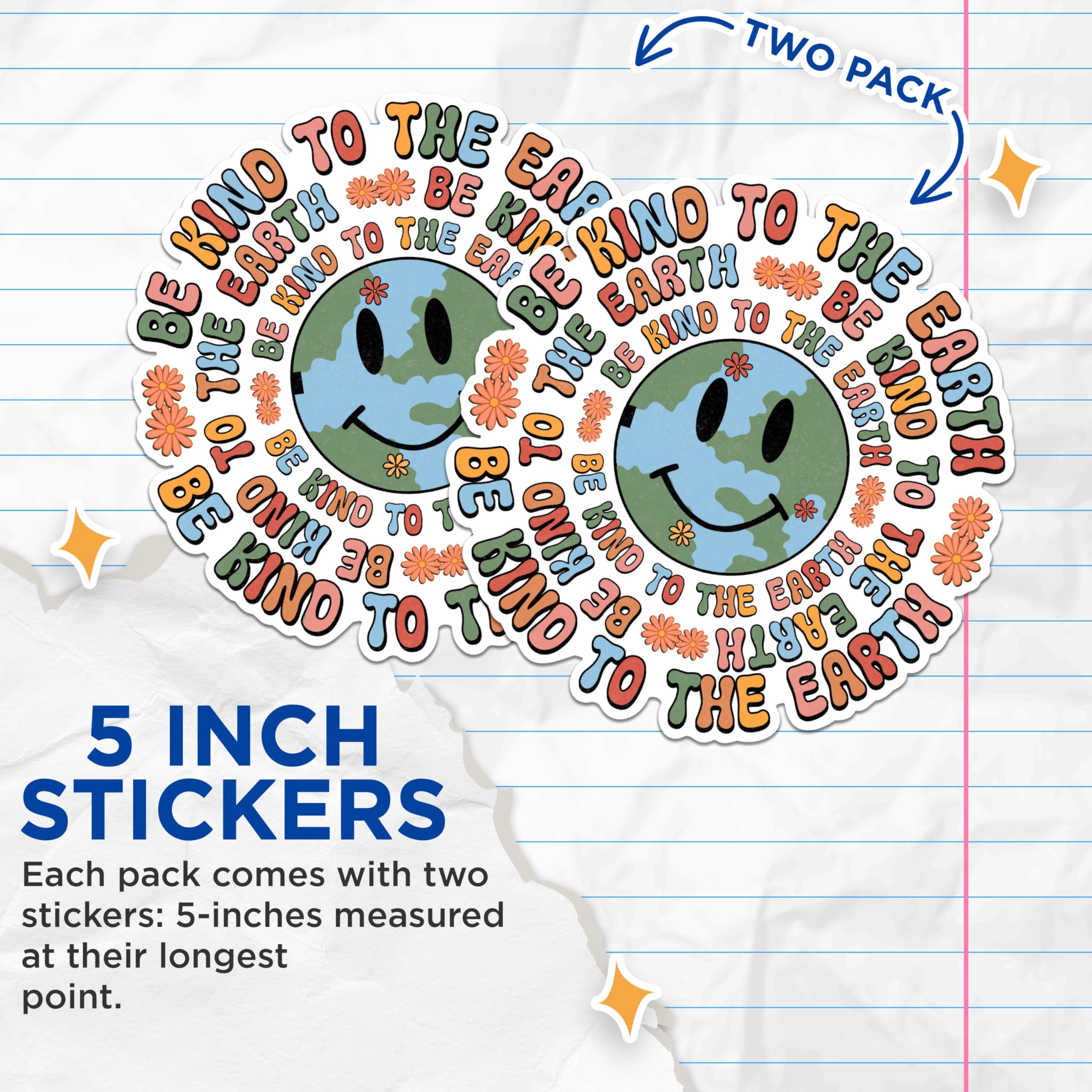 (2 Pack) Be Kind to The Earth Stickers - Eco Friendly Stickers - Environmental Motivational Stickers - 5" On Longest Side - Sticks to Any Smooth Flat Surface - Made in USA - BMCS2899