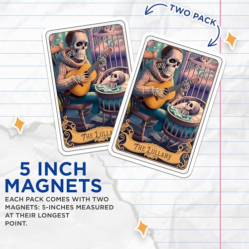 (2 Pack) Skeleton Lullaby Magnets - Halloween - Unique Skeleton Art - Spooky ation - Skeleton Guitar Art Magnet - 5" On Longest Side - for Cars, Fridges, Toolboxes - Made in USA - MAG4473