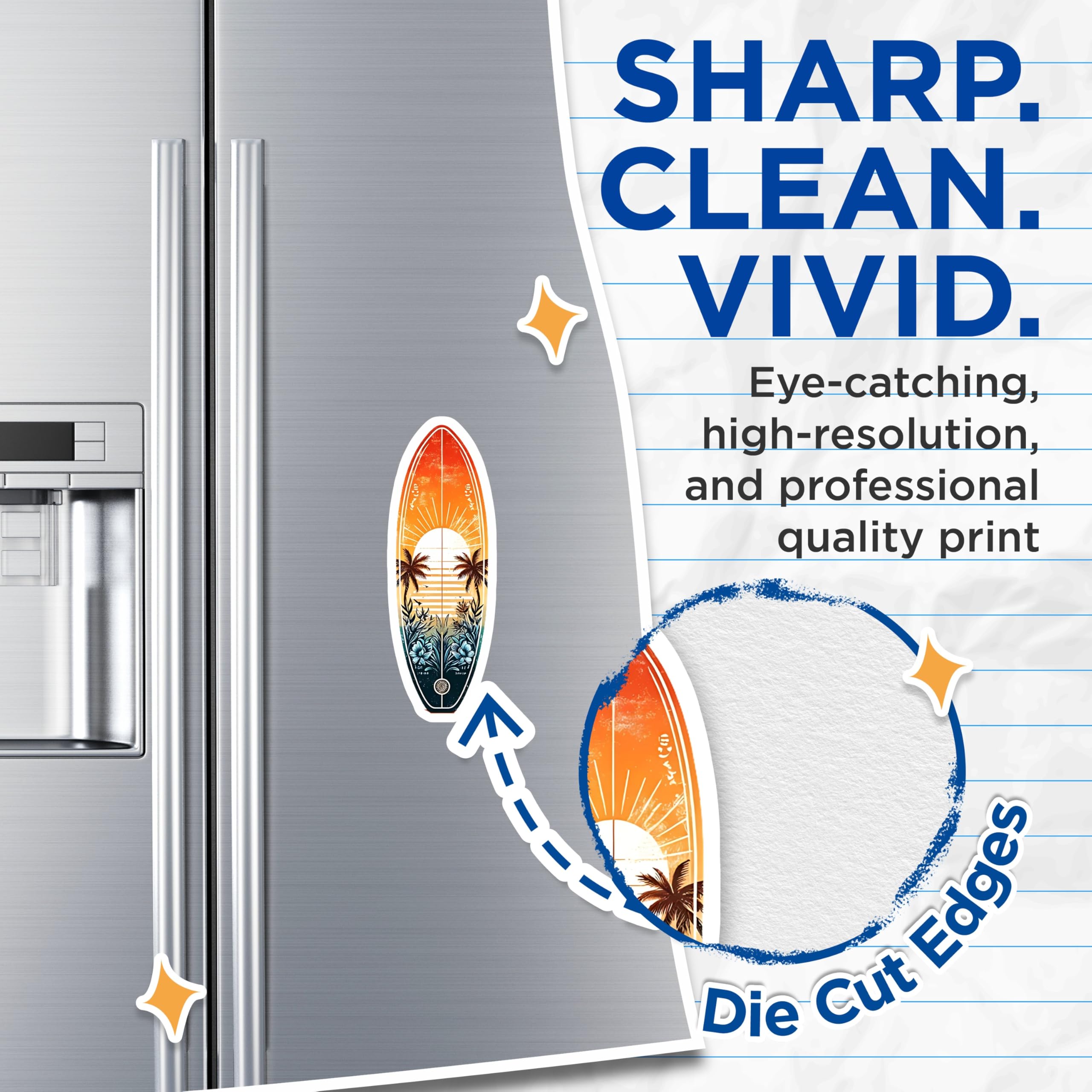 (2 Pack) Surfboard Beach Magnets - Sunset Palm Tree Decor - Summer Vacation Fridge Magnets - 5" On Longest Side - Premium Magnet - for Cars, Refrigerators, Toolboxes, Lockers - Made in USA - MAG15204