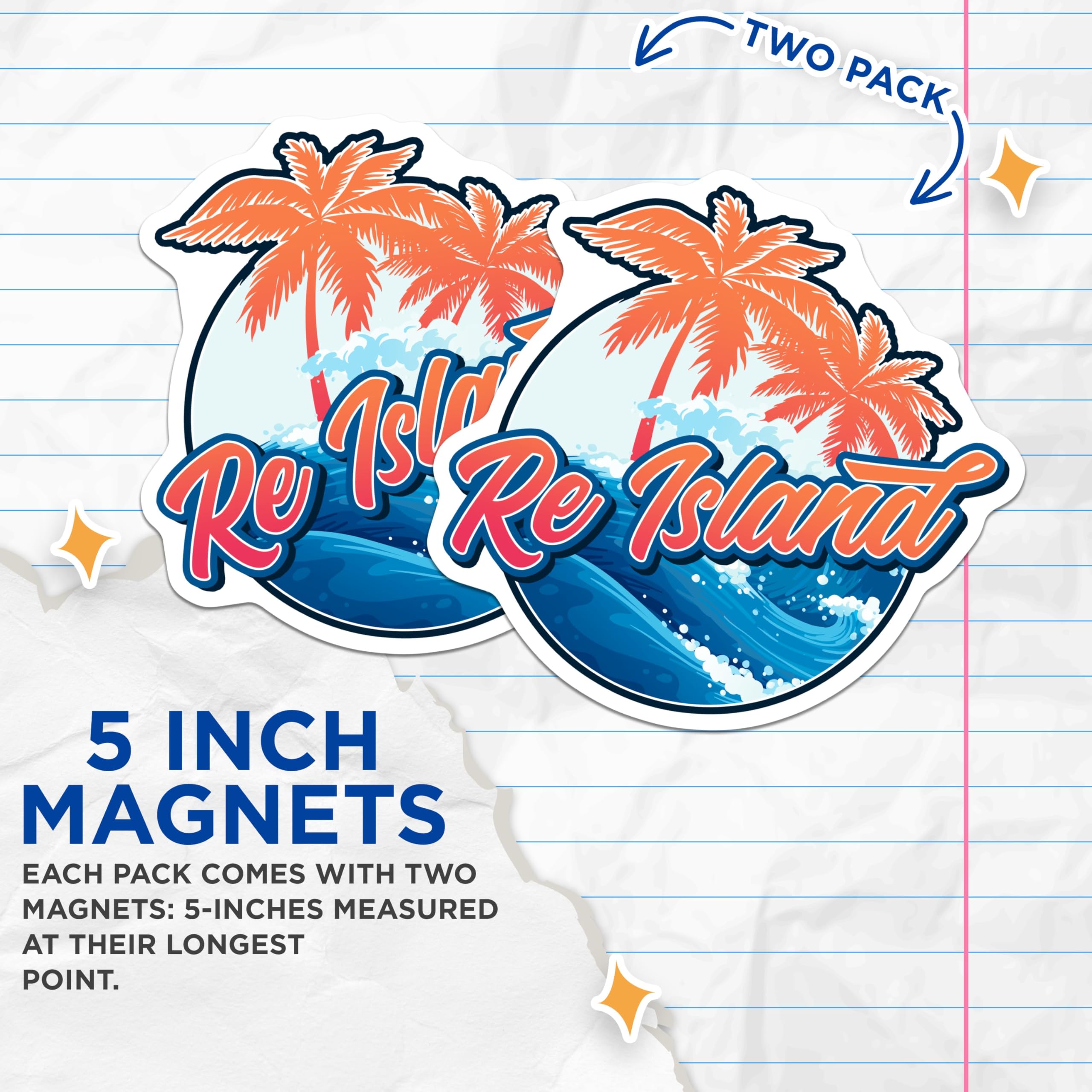 (2 Pack) Re Island Magnets - Tropical Paradise Destination Decor - Palm Trees Ocean Waves Summer Island Vibes Souvenir - 5 Inches On Longest Side - Thick Durable Magnet - Made in USA - MAG19200