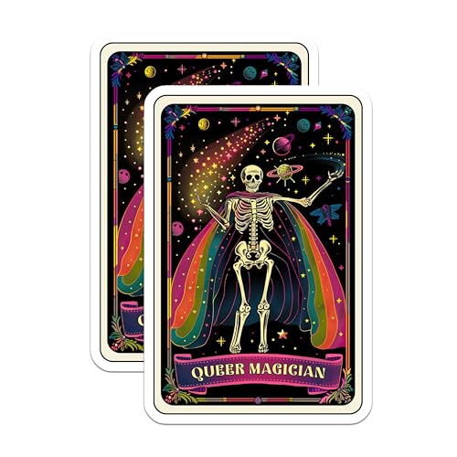(2 Pack) Queer Magician Magnets - Rainbow Skeleton - LGBTQ+ Goth - Cosmic Skeleton Artwork - Vibrant Skeleton - 5" On Longest Side - for Cars, Fridges, Toolboxes - Made in USA - MAG4258