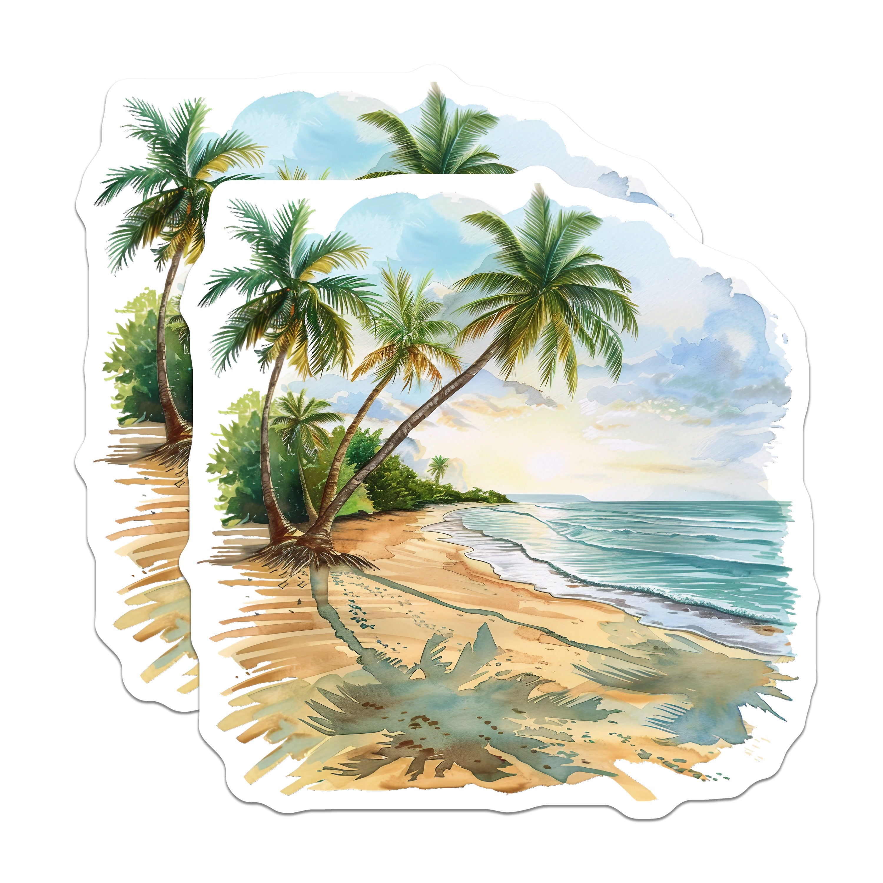 (2 Pack) Tropical Beach Magnets - Palm Tree Ocean Scene - Coastal Home Decor - Summer Vacation Souvenir - 5 Inches On Longest Side - Thick Durable Magnet - Made in USA - MAG37787