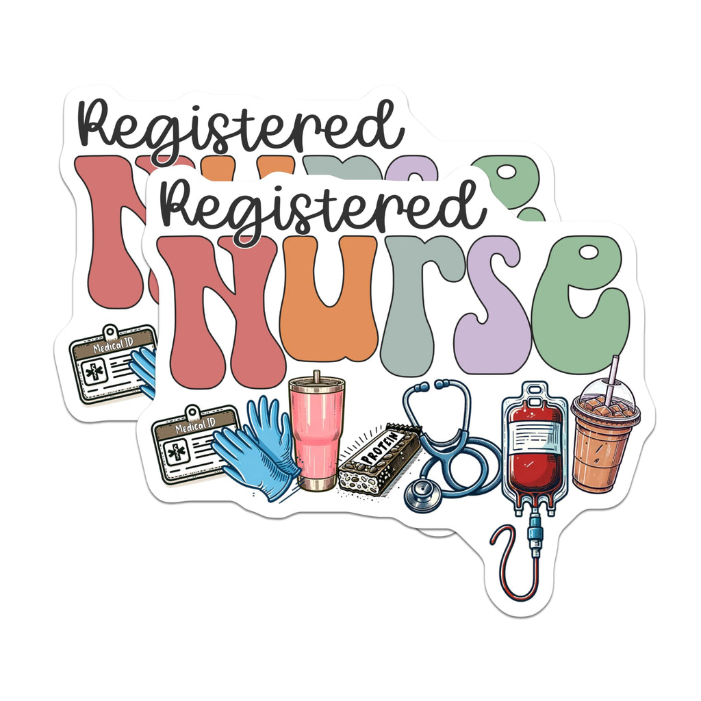 (2 Pack) Registered Nurse Magnets - Groovy Nurse Life Essentials Stethoscope Coffee - Healthcare Professional Appreciation - 5 Inches On Longest Side - Thick Durable Magnet - Made in USA - MAG22261