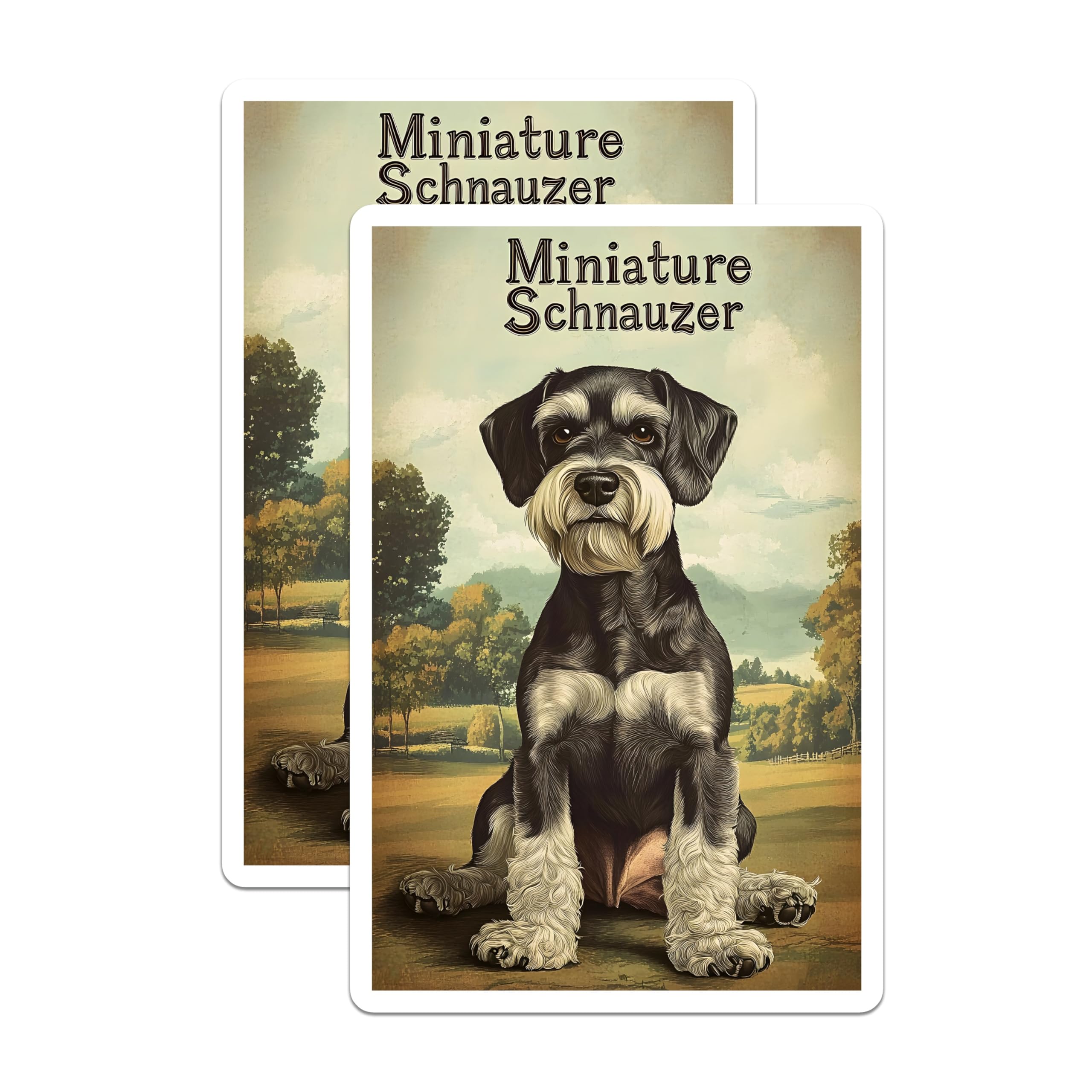 (2 Pack) Miniature Schnauzer Dog Breeds Magnets - Vintage Inspired Dog Art Illustrations - Unique Pet Owner Fridge Magnets - 5 Inches On Longest Side - Thick Durable Magnet - Made in USA - MAG23068