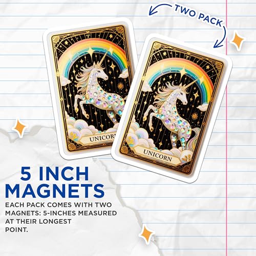 (2 Pack) Fantasy Decor Magnet - Rainbow Unicorn - Magical Unicorn - Mystical Pony - Kids Room Decor - 5" On Longest Side - Sticks to Smooth Flat Surfaces - Made in USA - MAG10137