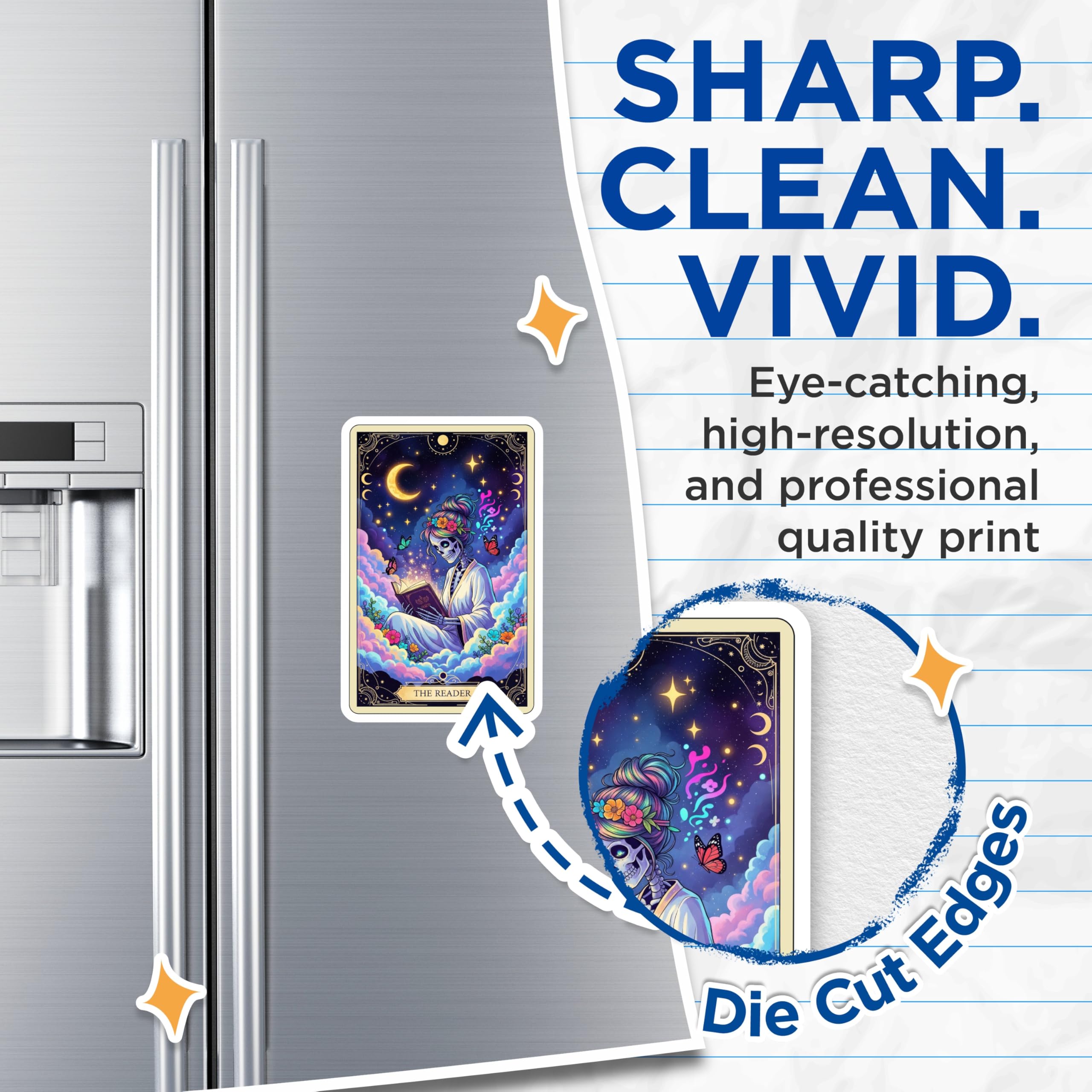 (2 Pack) Calavera Reader Magnets - Day of Dead Decor - Tarot Card Fridge Magnets - 5" On Longest Side - Premium Magnet - for Cars, Refrigerators, Toolboxes, Lockers - Made in USA - MAG16201
