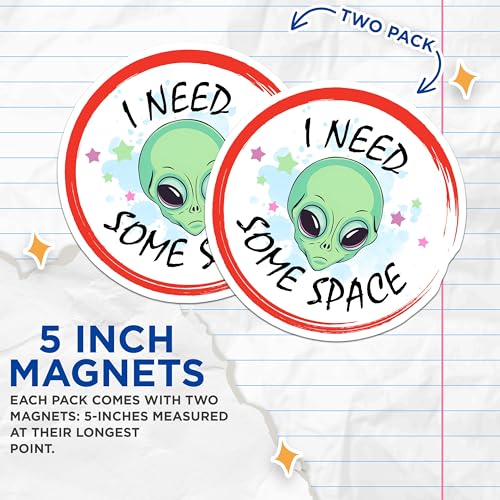 (2 Pack) I Need Some Space Magnets - Alien Humor - Fun Decorative Fridge Stickers - 5" On Longest Side - for Cars, Fridges, Toolboxes - Made in USA - MAG7772