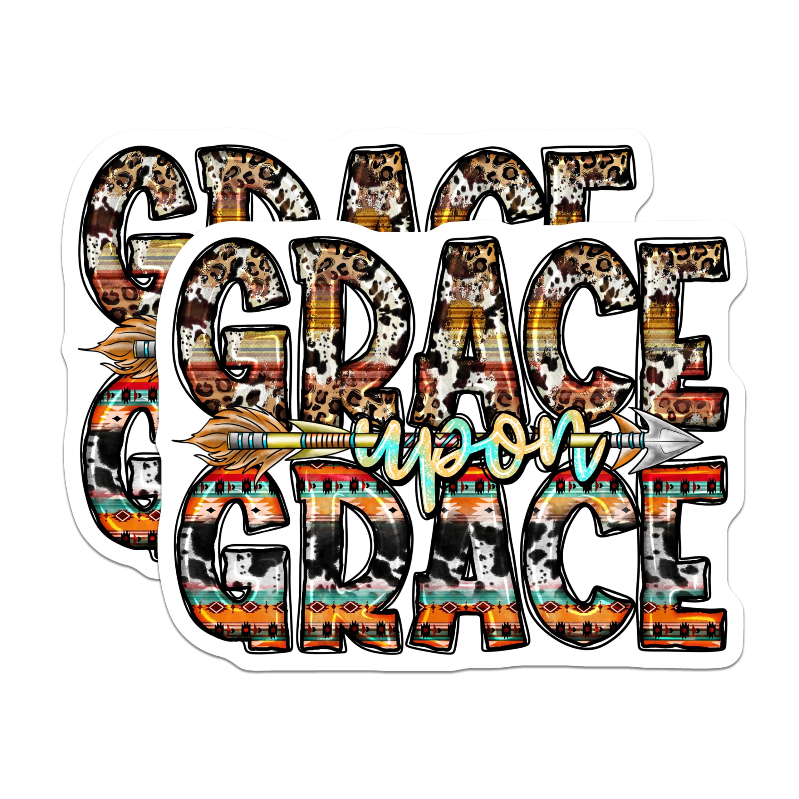 (2 Pack) Grace Upon Grace Magnets - Western Cow Print Decor - Boho Faith Leopard Inspirational - 5 Inches On Longest Side - Thick Durable Magnet - Made in USA - MAG26277