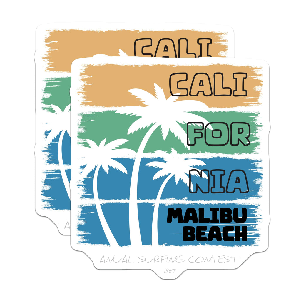 (2 Pack) California Magnets - Malibu Beach - Surfing Contest Decor - 5" On Longest Side - Premium Magnet - for Cars, Refrigerators, Toolboxes, Lockers - Made in USA - MAG17499