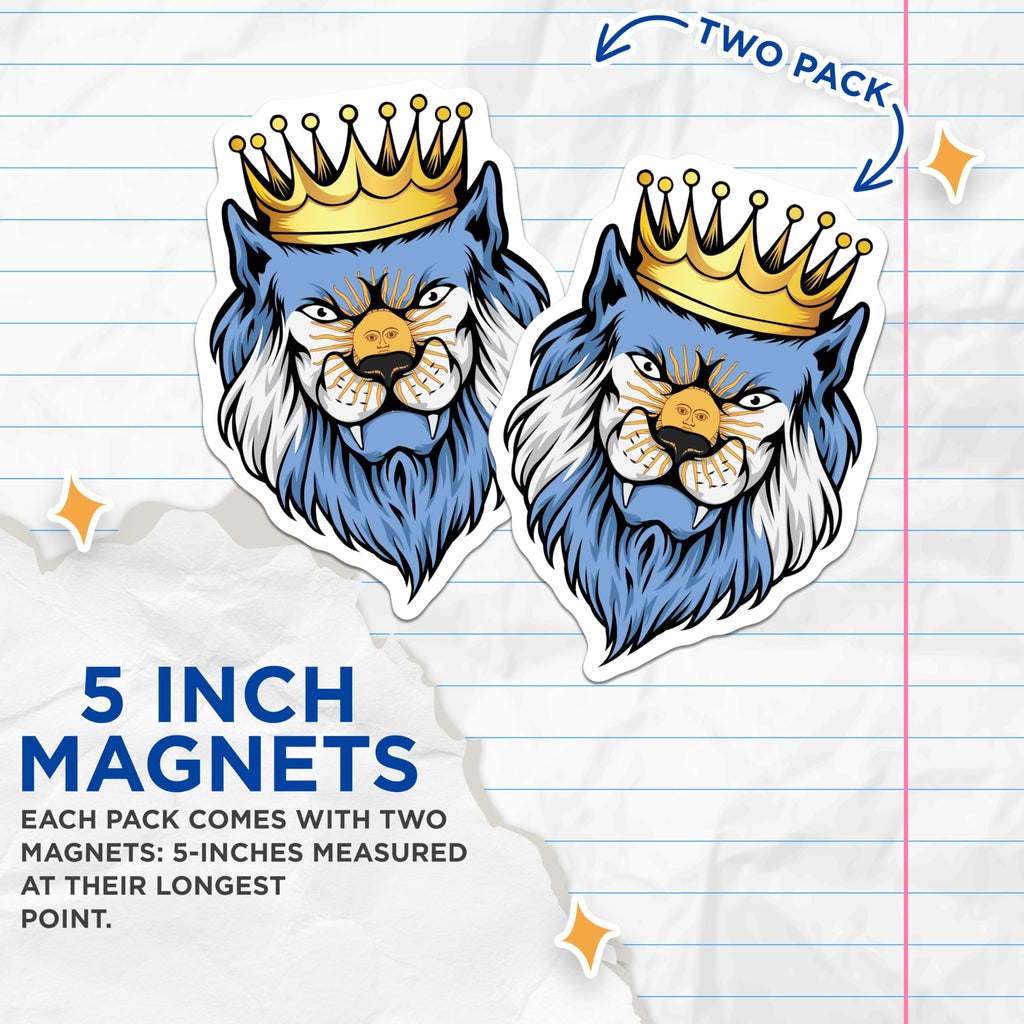 (2 Pack) Argentina Lion Magnets - Crowned Sun Face - Argentine Pride Novelty - 5" On Longest Side - Premium Magnet - for Cars, Refrigerators, Toolboxes, Lockers - Made in USA - MAG18640