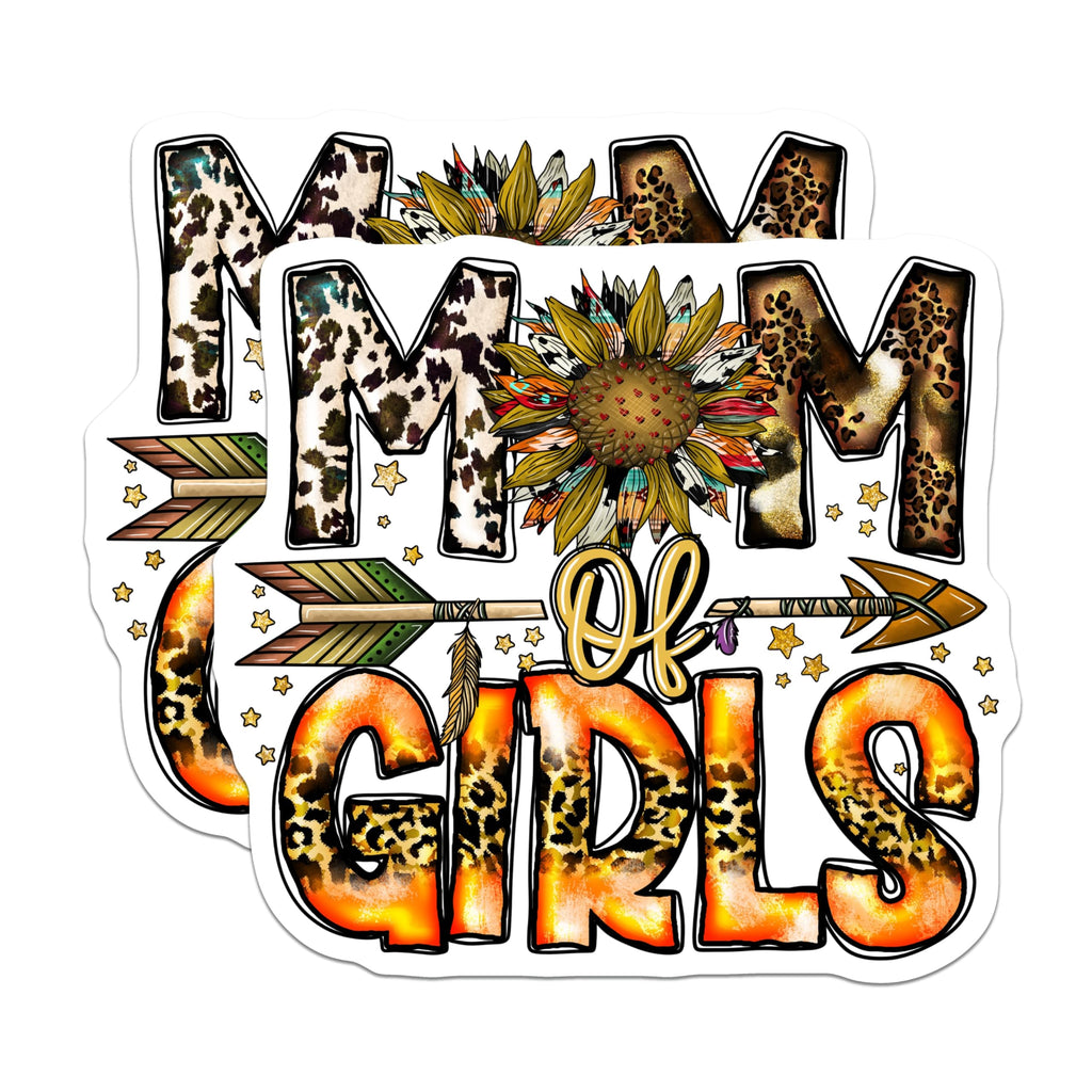 (2 Pack) Mom of Girls Magnets - Western Mama Decor - Boho Sunflower Leopard Print Fridge - 5 Inches On Longest Side - Thick Durable Magnet - Made in USA - MAG25072