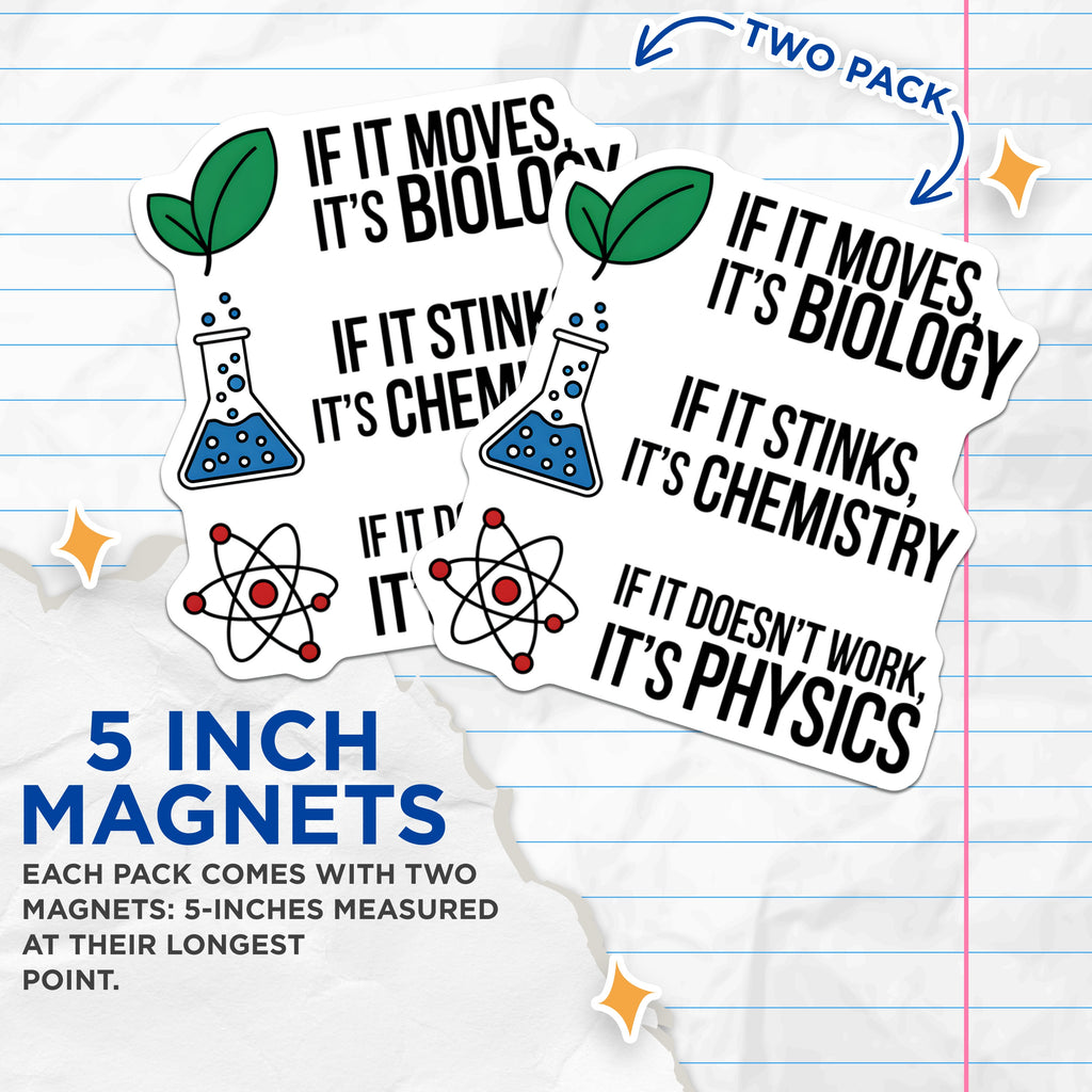 (2 Pack) Funny Science Quote Magnets - STEM Teacher Humor - Scientist Student Magnets - 5 Inches On Longest Side - Thick Durable Magnet - Made in USA - MAG37640