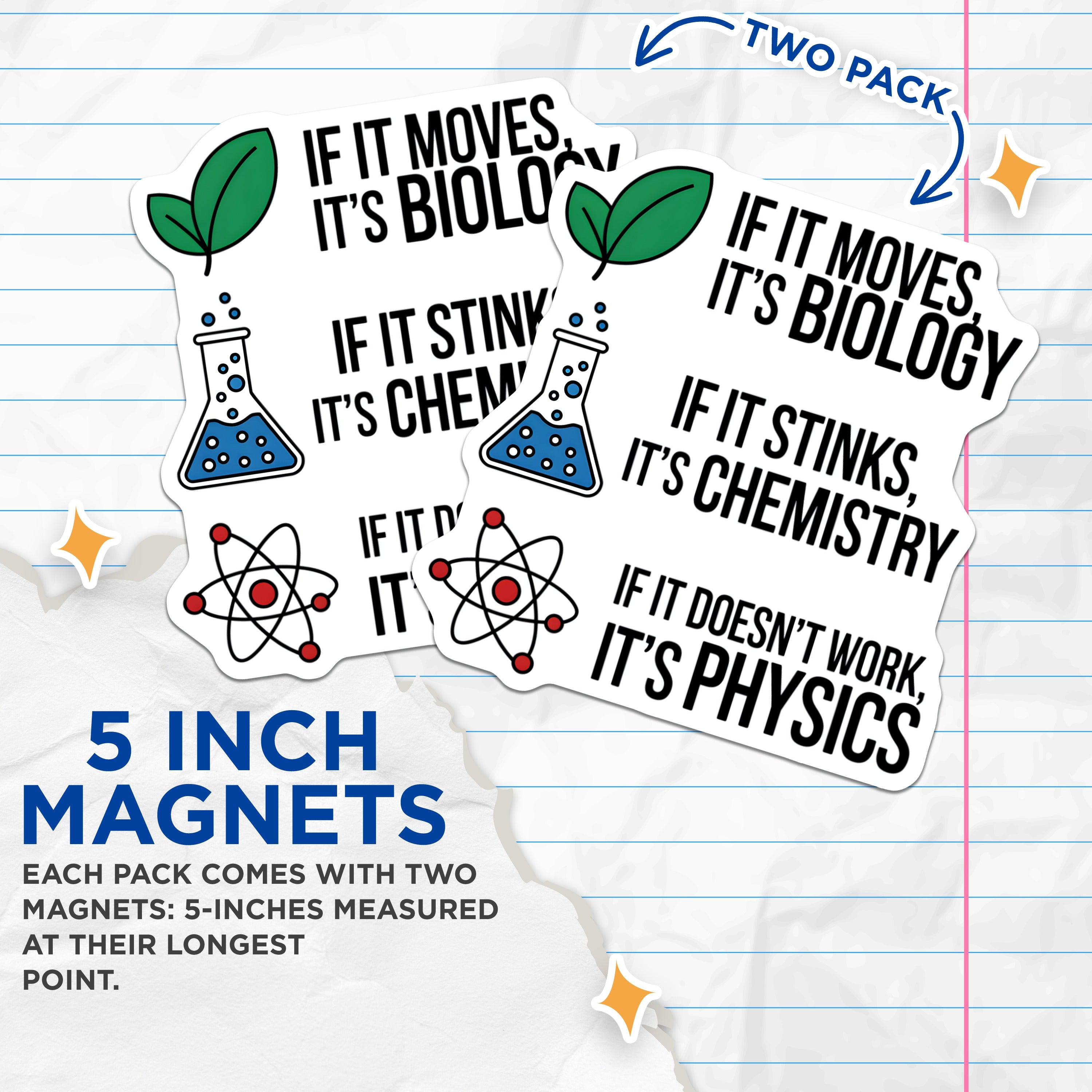 (2 Pack) Funny Science Quote Magnets - STEM Teacher Humor - Scientist Student Magnets - 5 Inches On Longest Side - Thick Durable Magnet - Made in USA - MAG37640