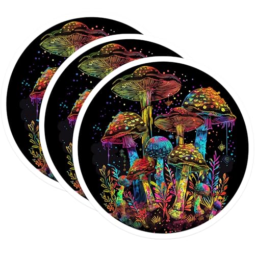 (3 Pack) Psychedelic Mushroom Decals - Colorful Fungi Art - Laptop Decal- 3 Inches On Longest Side - Easy Peel & Apply - Made in USA - 3MCS5426
