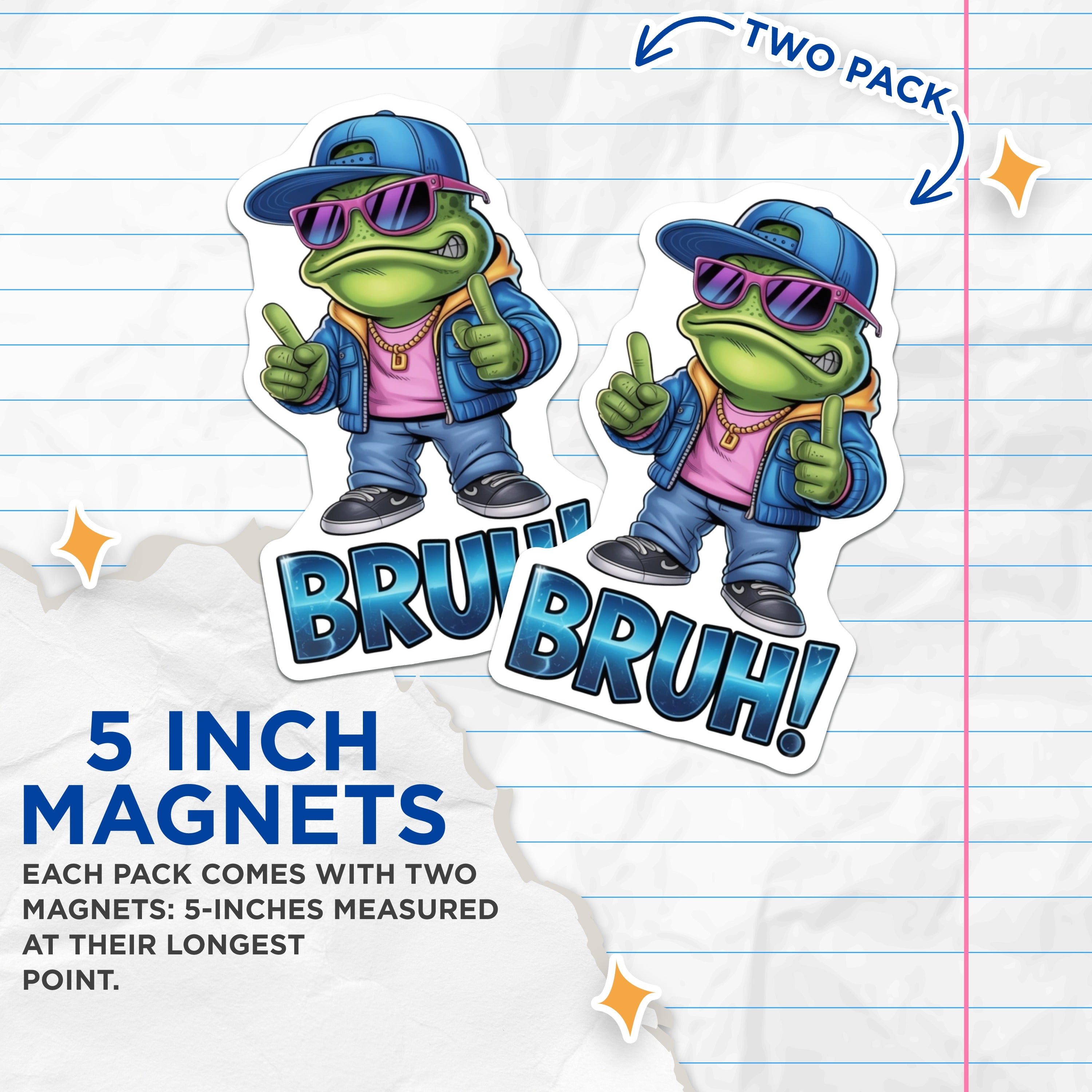 (2 Pack) Bruh Frog Magnets - Funny Meme Decor - Gen Z Sarcastic Refrigerator Locker Office Accessory - 5 Inches On Longest Side - Thick Durable Magnet - Made in USA - MAG36967