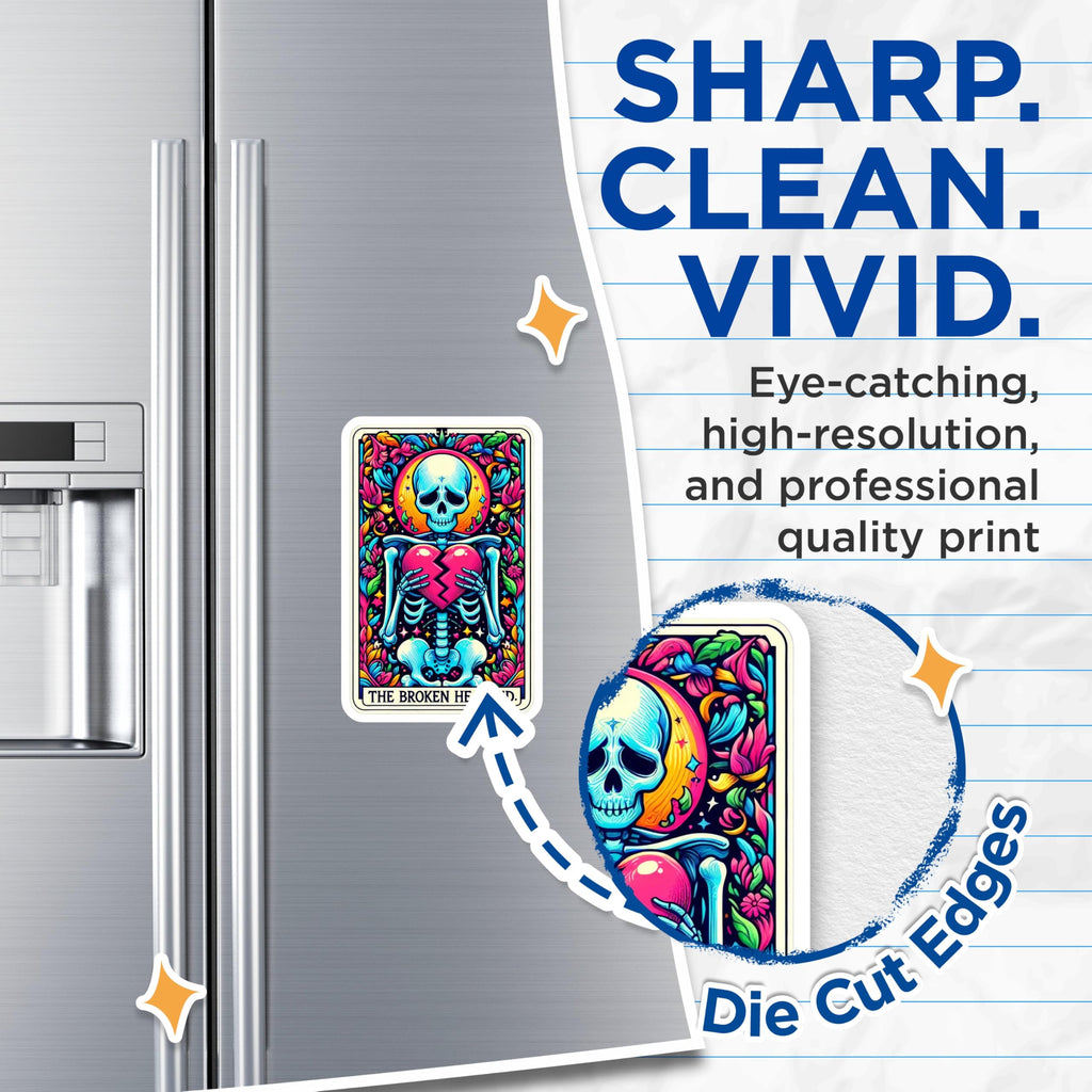(2 Pack) Colorful Skeleton Magnets - Broken Heart Tarot Art - Alt Aesthetic Fridge Decor - 5 Inches On Longest Side - Thick Durable Magnet - Made in USA - MAG27315