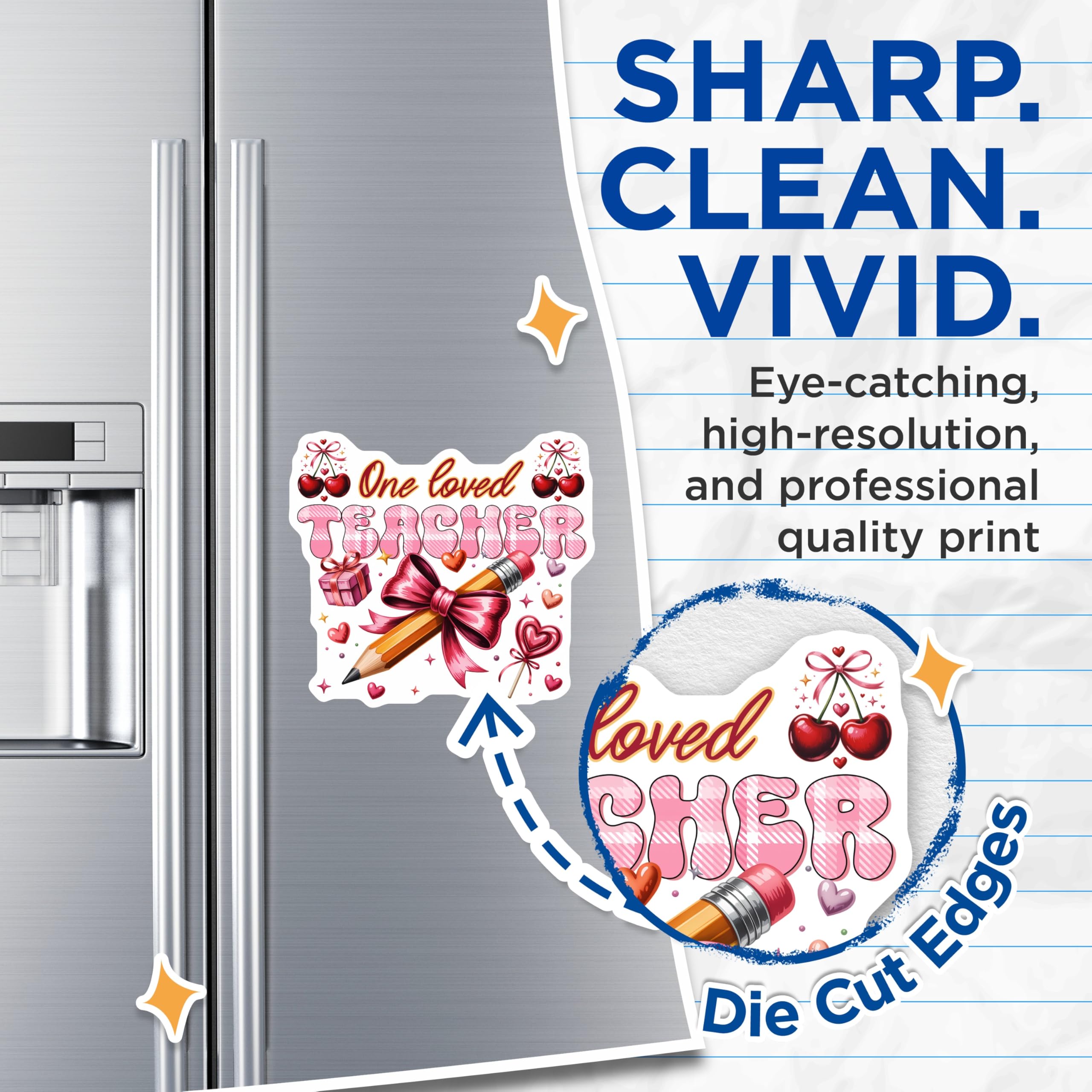 (2 Pack) Teacher Appreciation Magnets - One Loved Teacher - Cute Teacher Decor - 5" On Longest Side - Premium Magnet - for Cars, Refrigerators, Toolboxes, Lockers - Made in USA - MAG16620