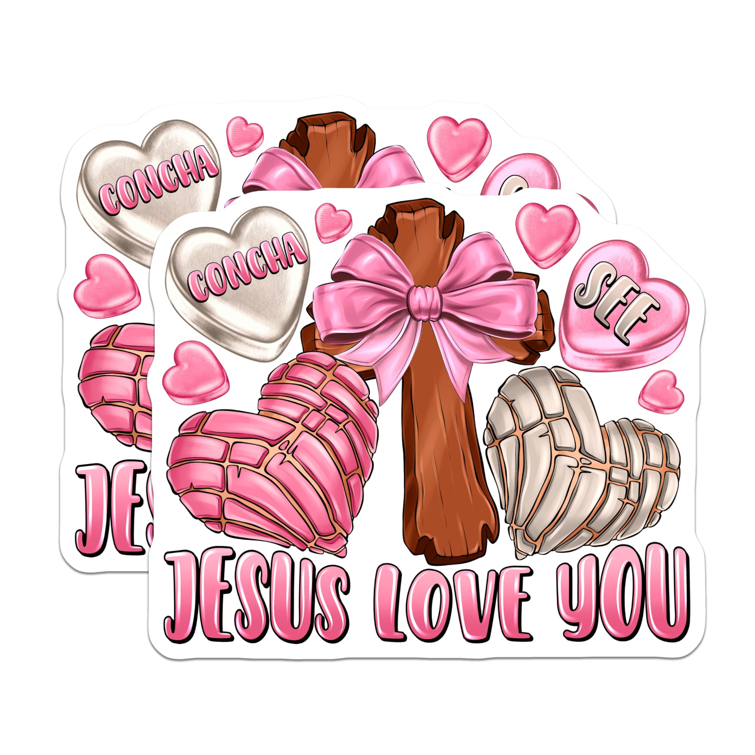 (2 Pack) Jesus Love You Magnets - Christian Faith Decor - Concha Pan Dulce Art - Religious Kitchen Magnets - 5 Inches On Longest Side - Thick Durable Magnet - Made in USA - MAG25746