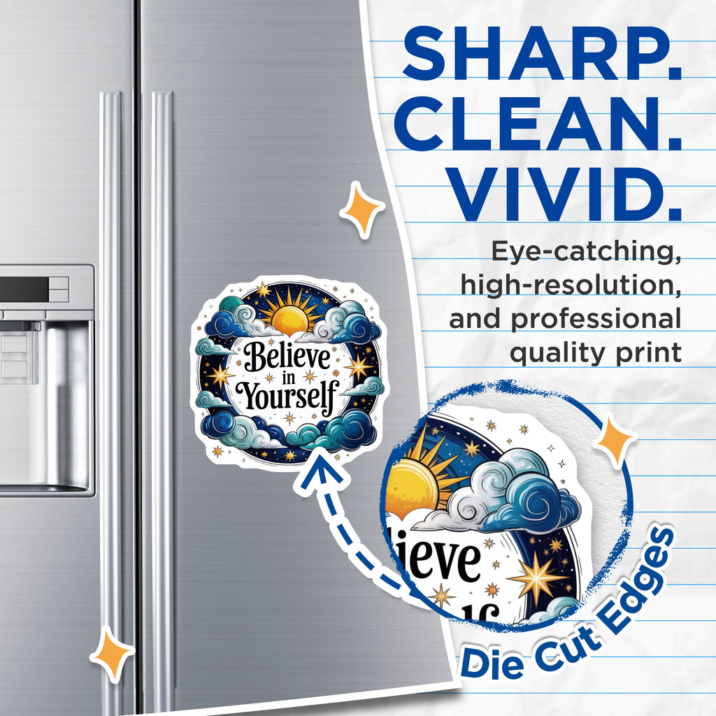 (2 Pack) Believe in Yourself Magnets - Inspirational Affirmation - Celestial Sky Decor - Positive Message - 5 Inches On Longest Side - Thick Durable Magnet - Made in USA - MAG38387