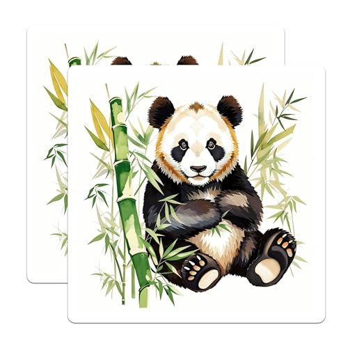 (2 Pack) Cute Panda Bear Stickers - Bamboo Sticker - Panda Bear Baby Animal Sticker - 5" On Longest Side - Sticks to Smooth Flat Surfaces - Made in USA - BMCS8704