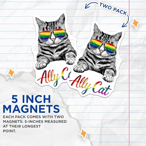(2 Pack) Cool Cat Decor Magnet - 5" On Longest Side - Sticks to Smooth Flat Surfaces - Made in USA - MAG9544