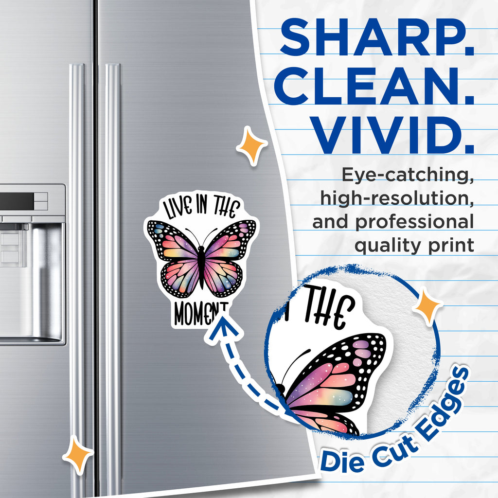 (2 Pack) Live in The Moment Magnets - Inspirational Butterfly Decor - Boho Aesthetic Fridge Locker Motivation - 5 Inches On Longest Side - Thick Durable Magnet - Made in USA - MAG38981