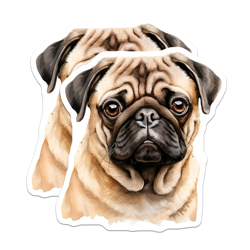 (2 Pack) Cute Pug Magnets - Watercolor Dog Decor - Pet Owner Appreciation - 5 Inches On Longest Side - Thick Durable Magnet - Made in USA - MAG26967