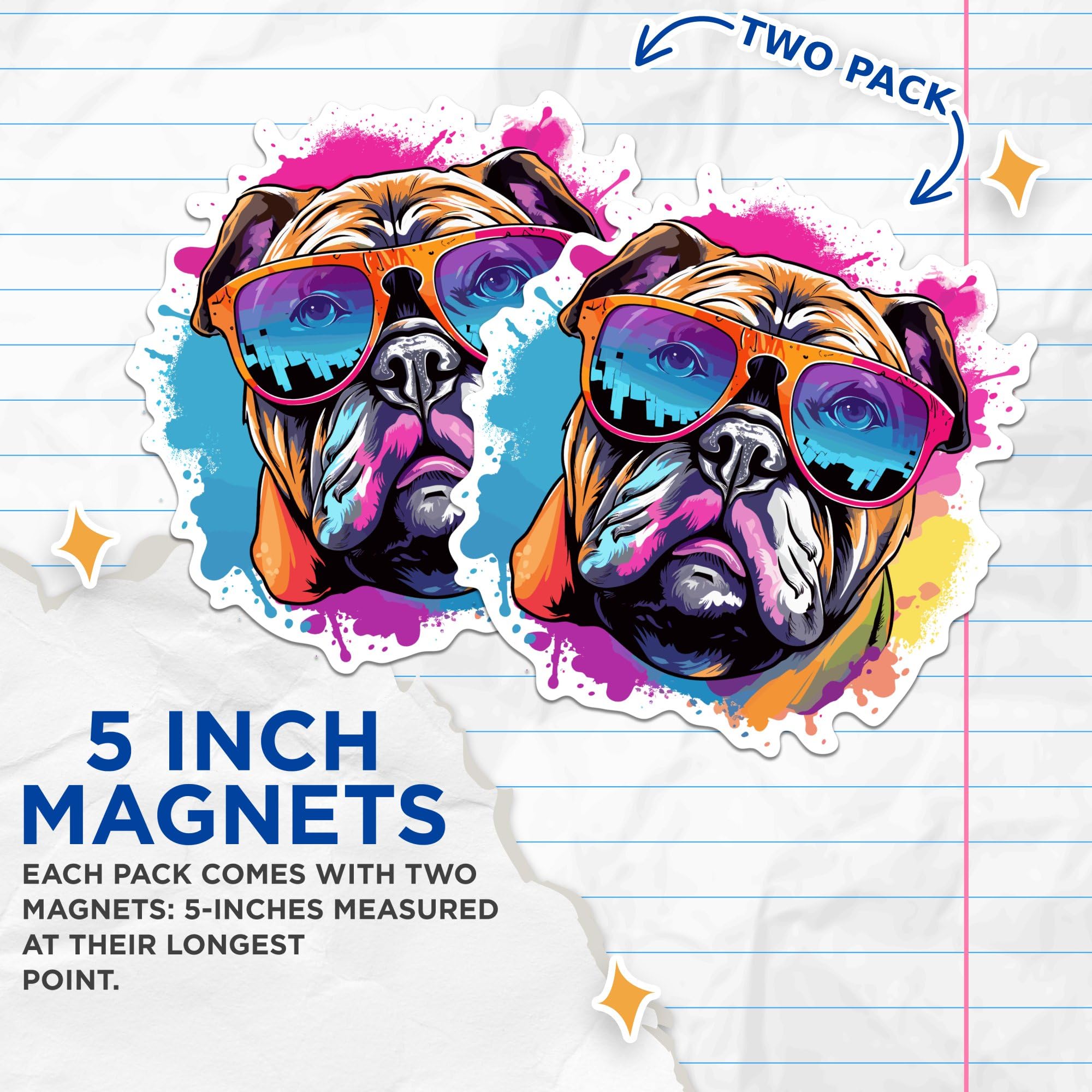 (2 Pack) Bulldog Dog Magnets - Bulldog with Sunglasses - Choose FromOver 100 Dog Breeds - 5" On Longest Side - Premium Magnet - Made in USA - MAG0326