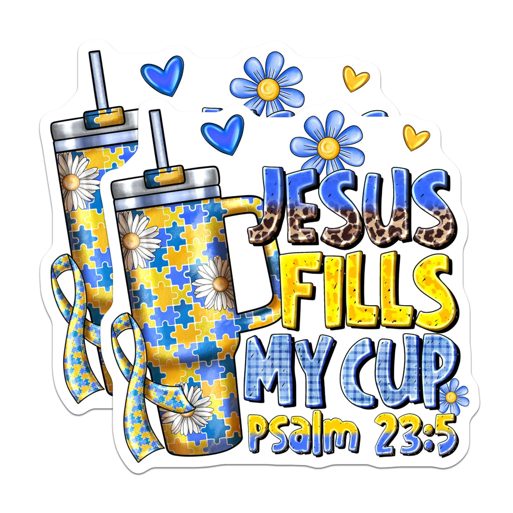 (2 Pack) Autism Awareness Magnets - Jesus Fills My Cup Magnet - Christian Scripture Refrigerator Decor - 5 Inches On Longest Side - Thick Durable Magnet - Made in USA - MAG26600
