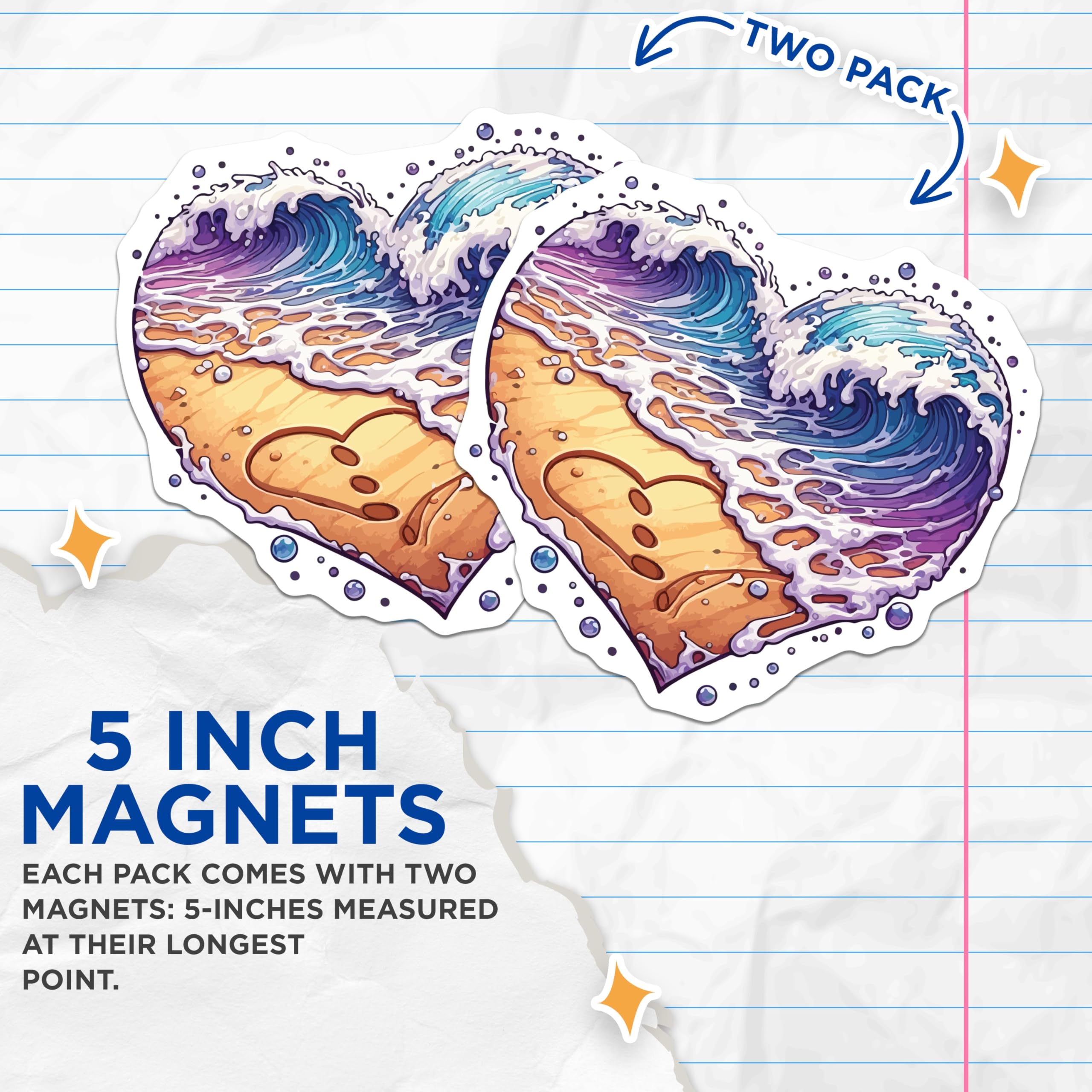 (2 Pack) Heart Ocean Waves Magnets - Beach Love Scene Art - Coastal Summer Decor - Valentine Sea Vibe - 5 Inches On Longest Side - Thick Durable Magnet - Made in USA - MAG19510