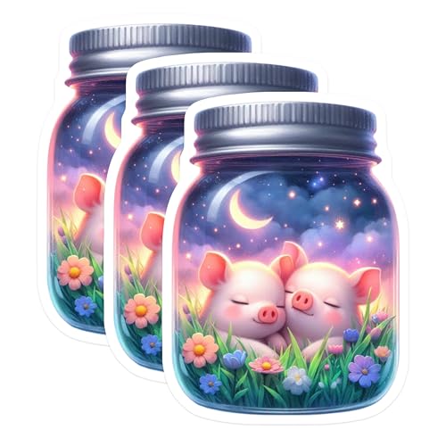 (3 Pack) Pig Decals - Moon and Star Laptop Decal - Cute Animal Stickers - 3 Inches On Longest Side - Easy Peel & Apply - Made in USA - 3MCS8153